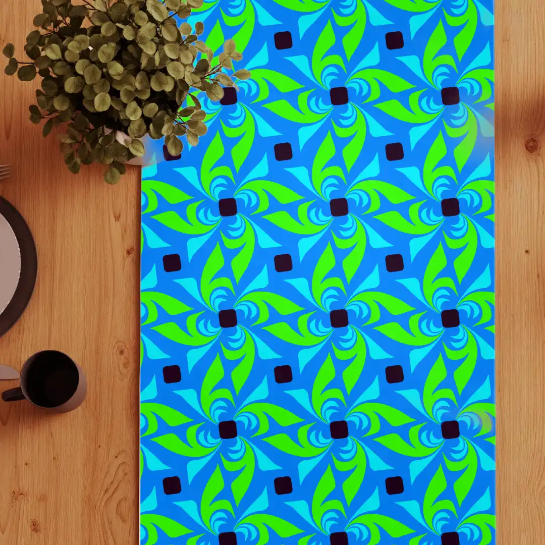 Lime Green With Navy Blue Pattern Table Runner - Image 3