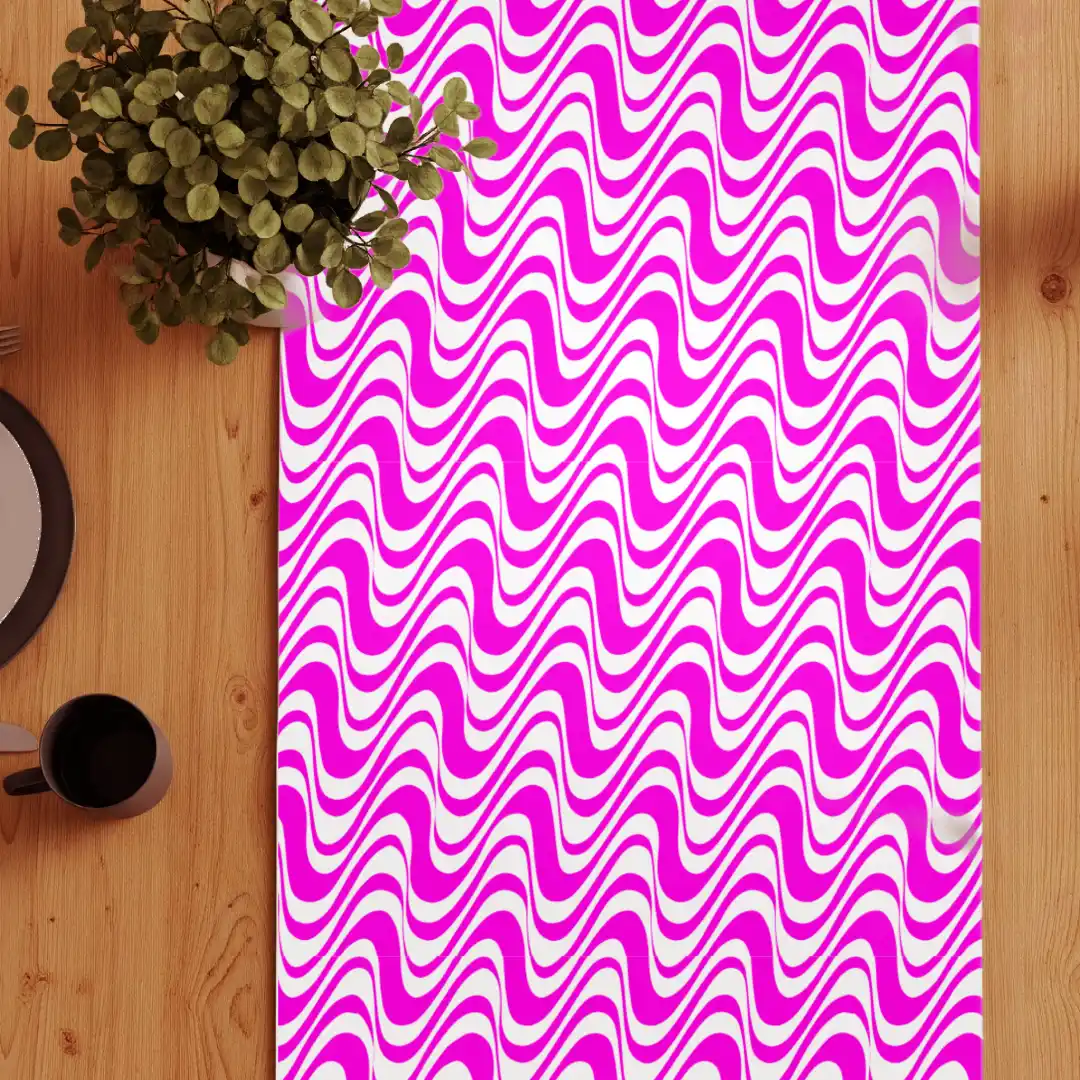 Pink White Zig Zag Waves Dining Table Runner - Image 3