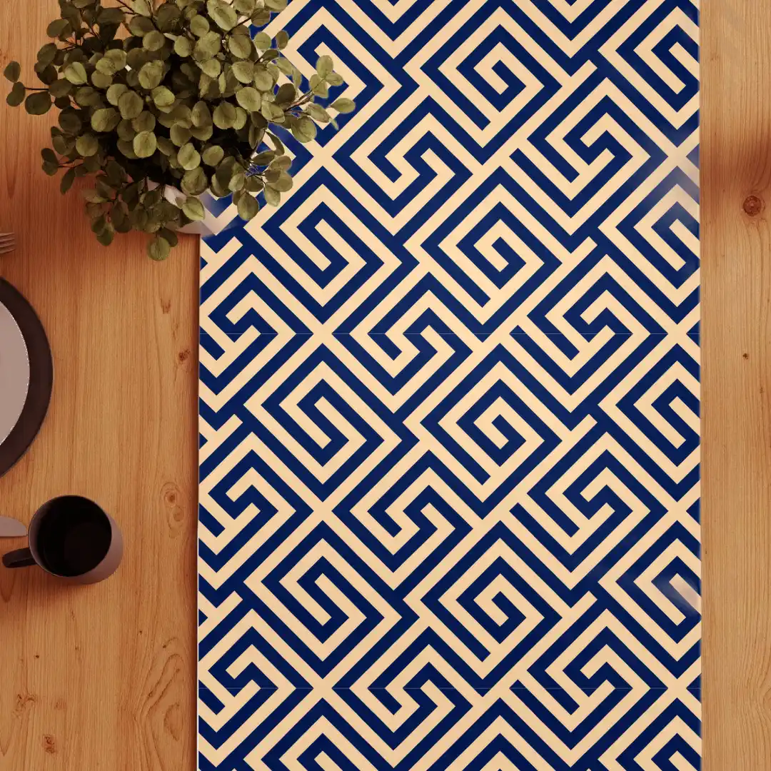 Maze Yellow Navy Blue Table Runner - Image 3