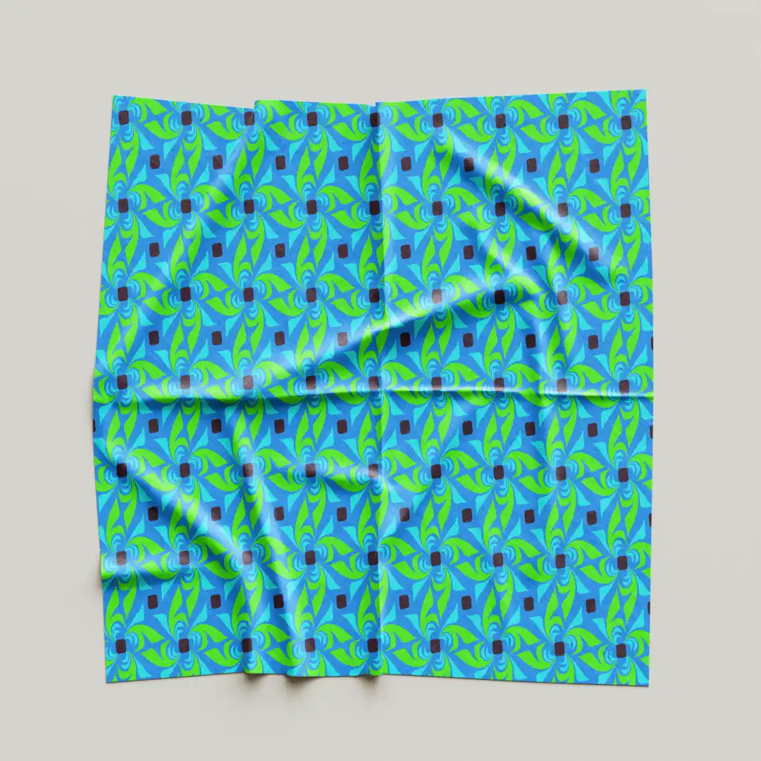 Lime Green With Navy Blue Pattern Cloth Napkin Pack Of Four - Image 4