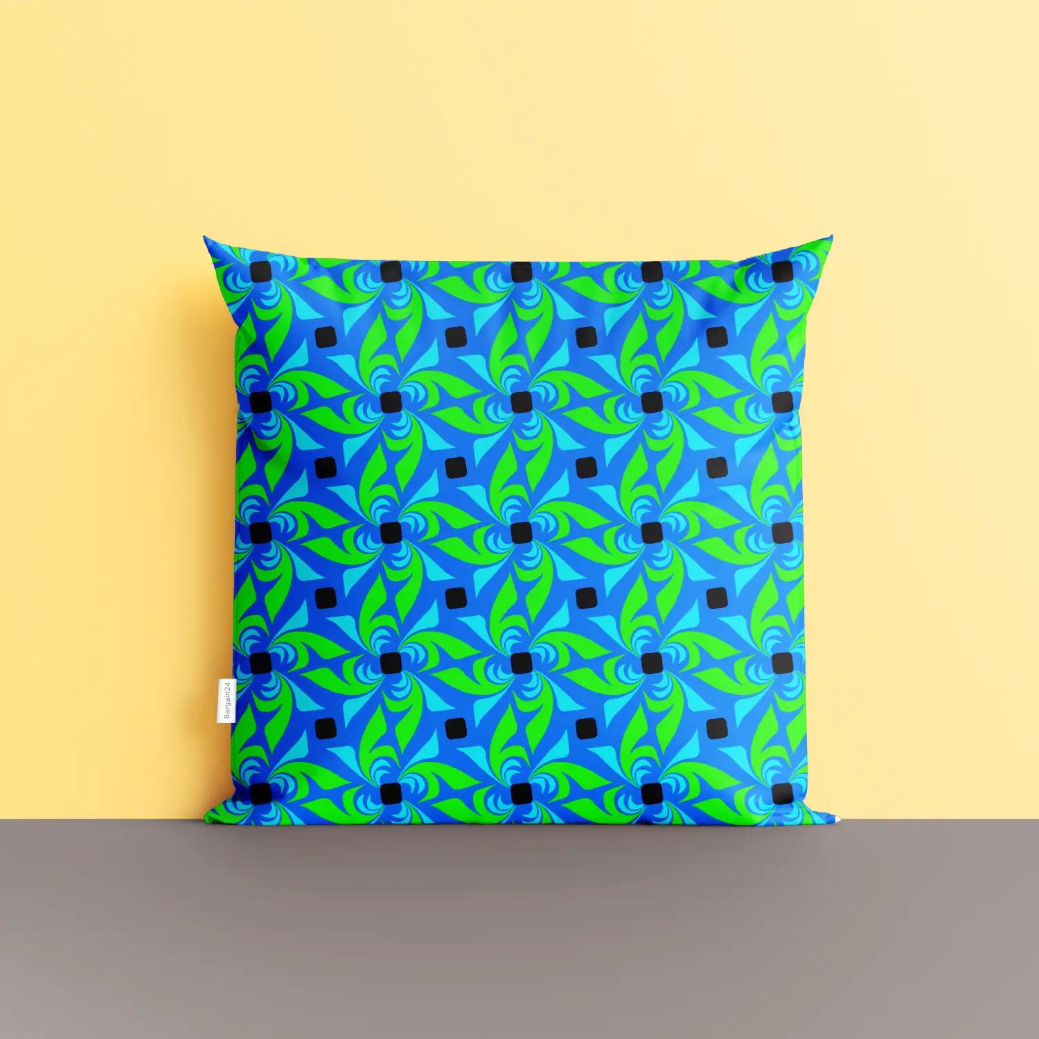 Lime Green With Navy Blue Pattern Cushion Cover - Image 4