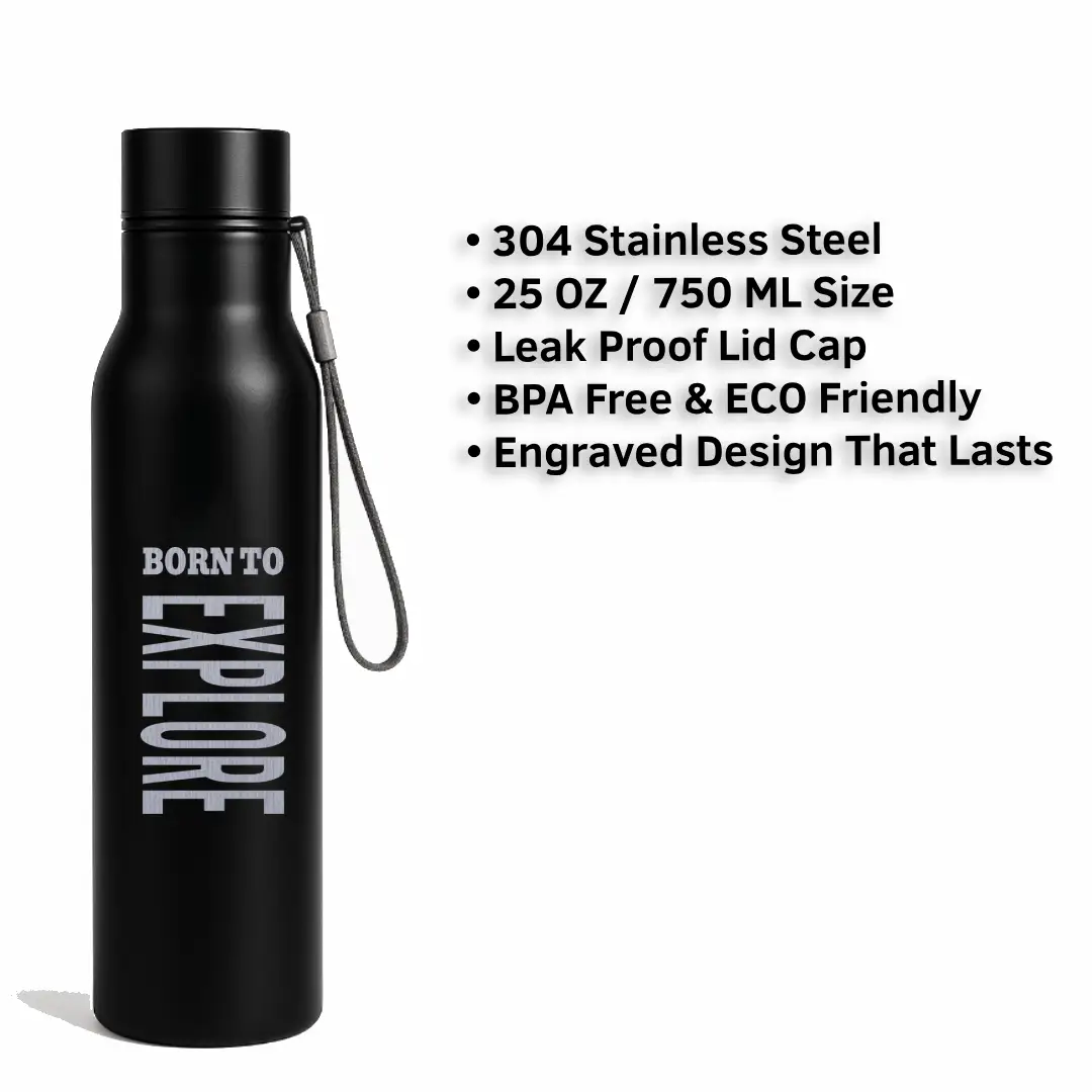 Born To Explore Black SS Water Bottle - Image 3