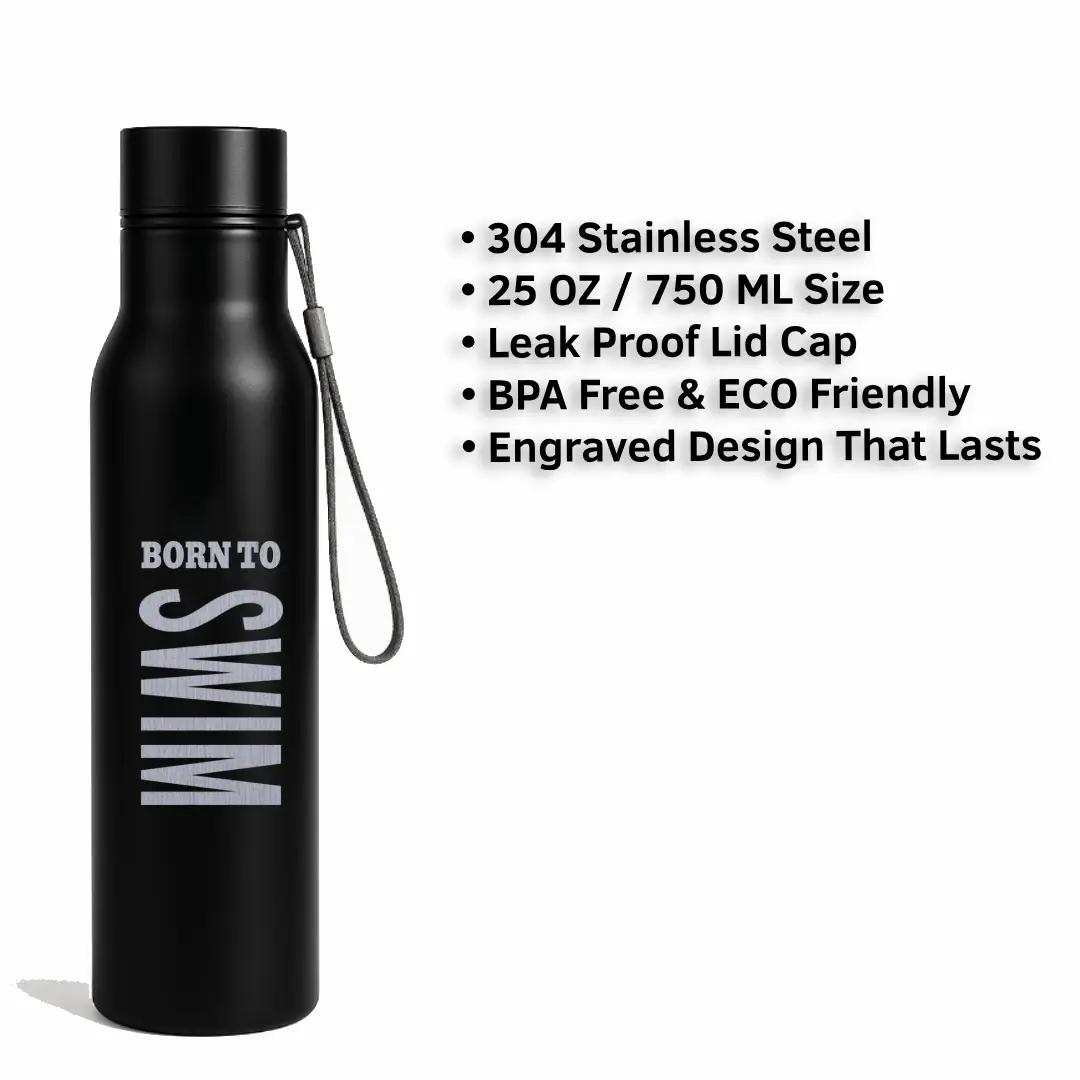 Born To Swim Black SS Water Bottle - Image 3