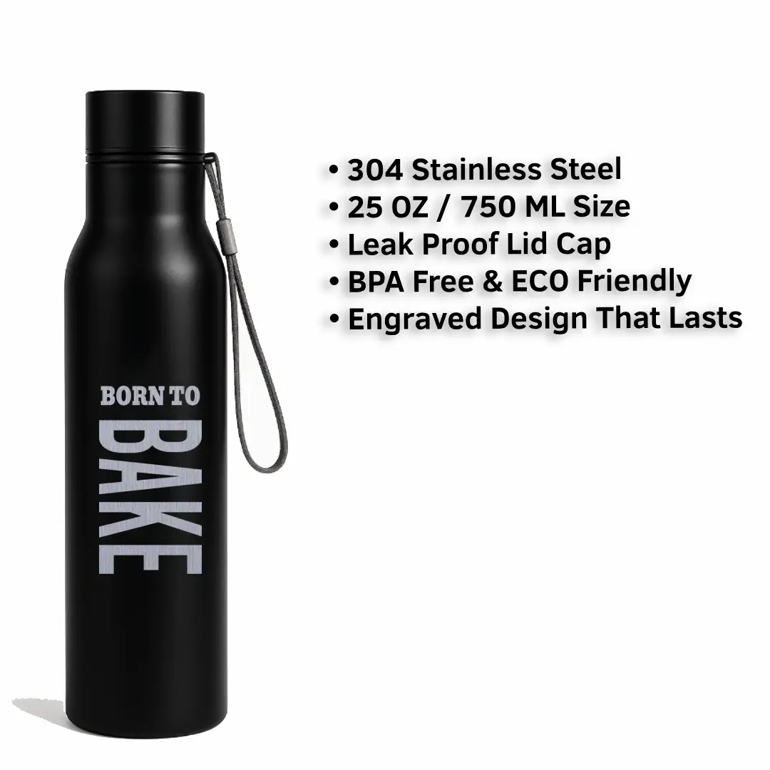 Born To Bake Black SS Water Bottle - Image 3