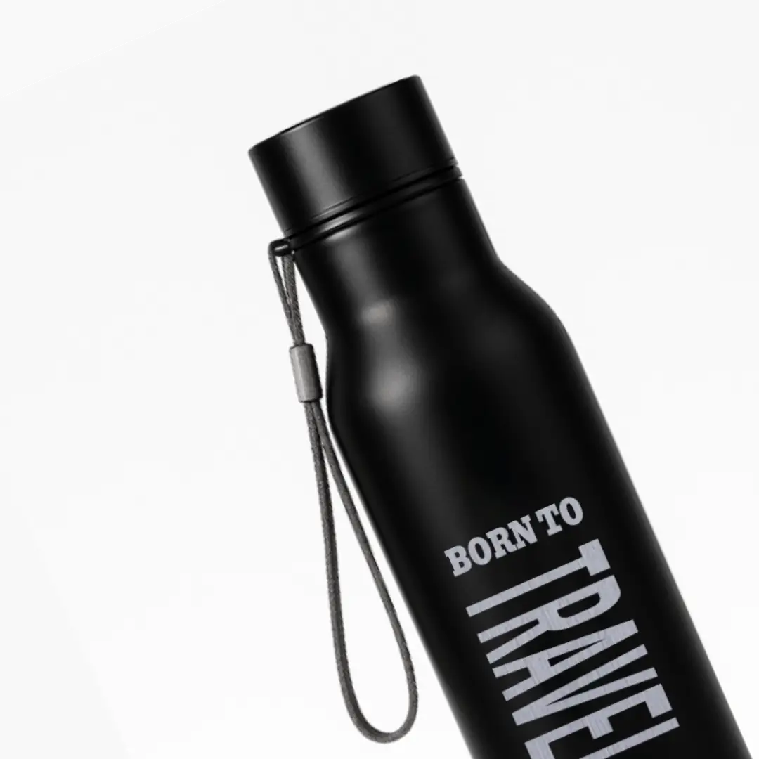 Born To Travel Black SS Water Bottle - Image 2