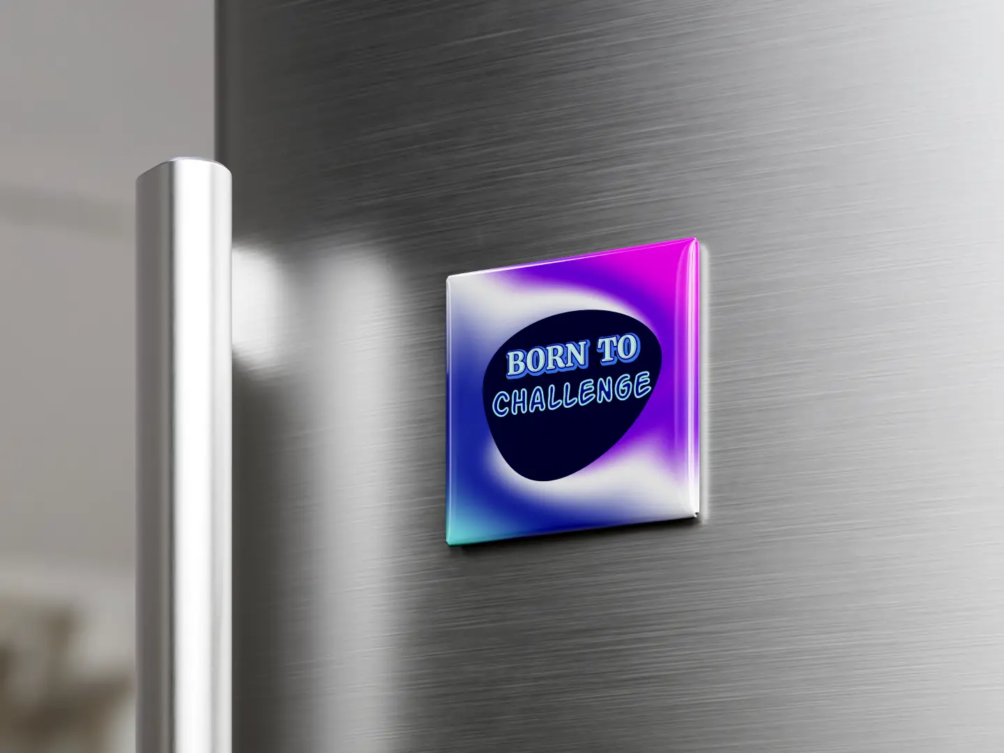 Born To Challenge Square Fridge Magnet - Image 3
