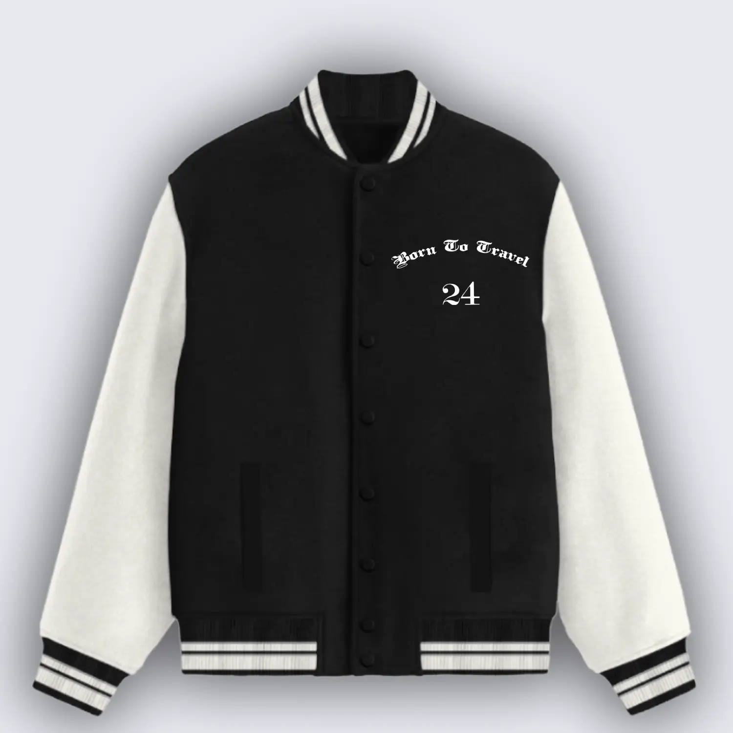 Born To Travel Black Varsity Jacket - Image 2