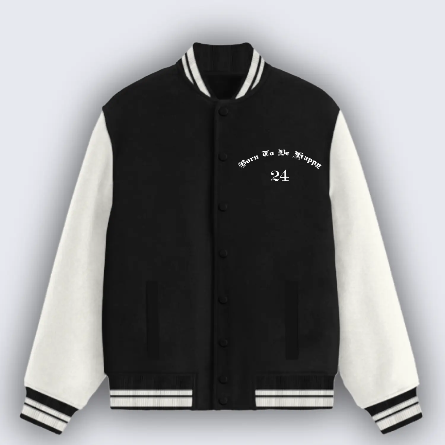 Born To Be Happy Black Varsity Jacket - Image 2