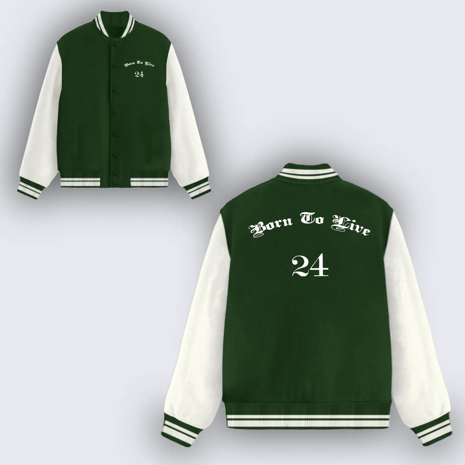 Born To Live Green Varsity Jacket - Image 2