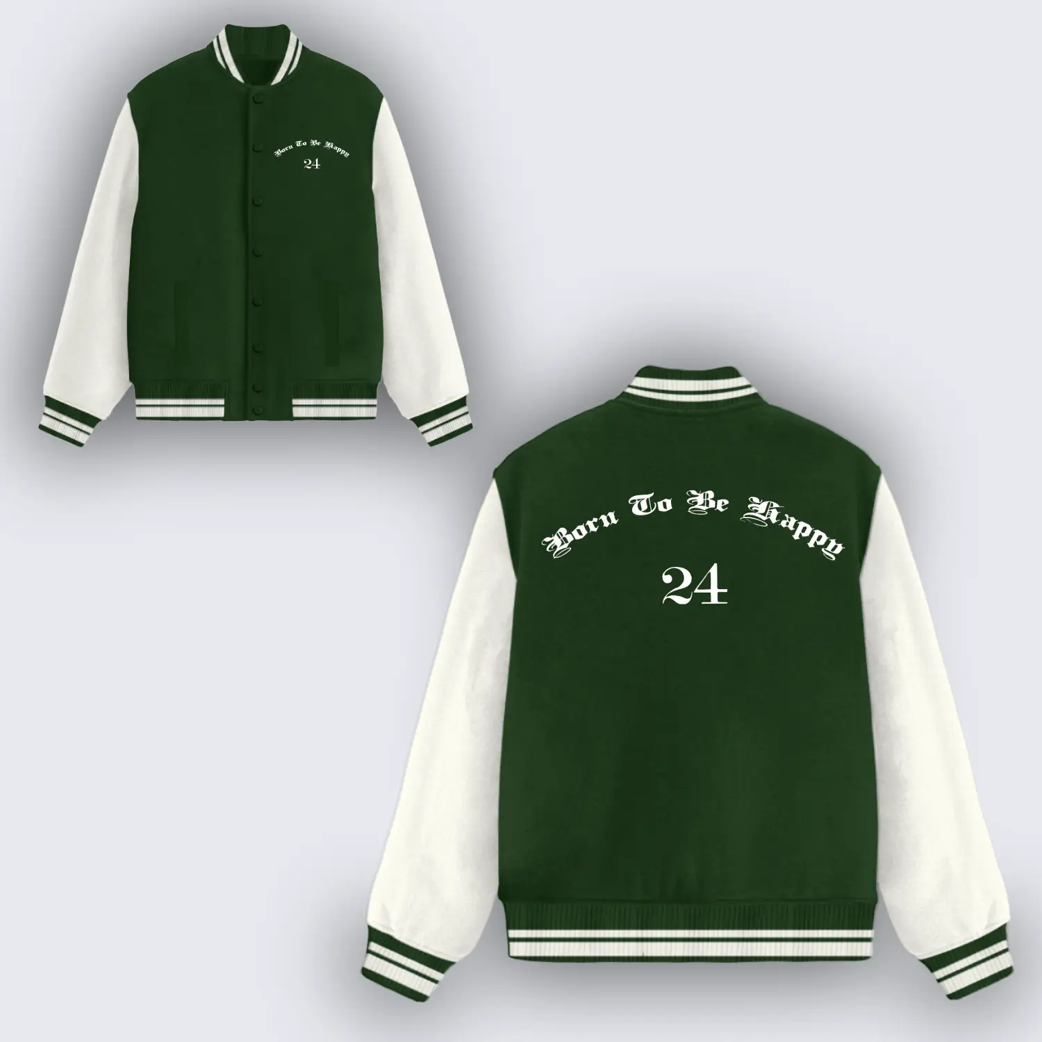 Born To Be Happy Green Varsity Jacket - Image 2