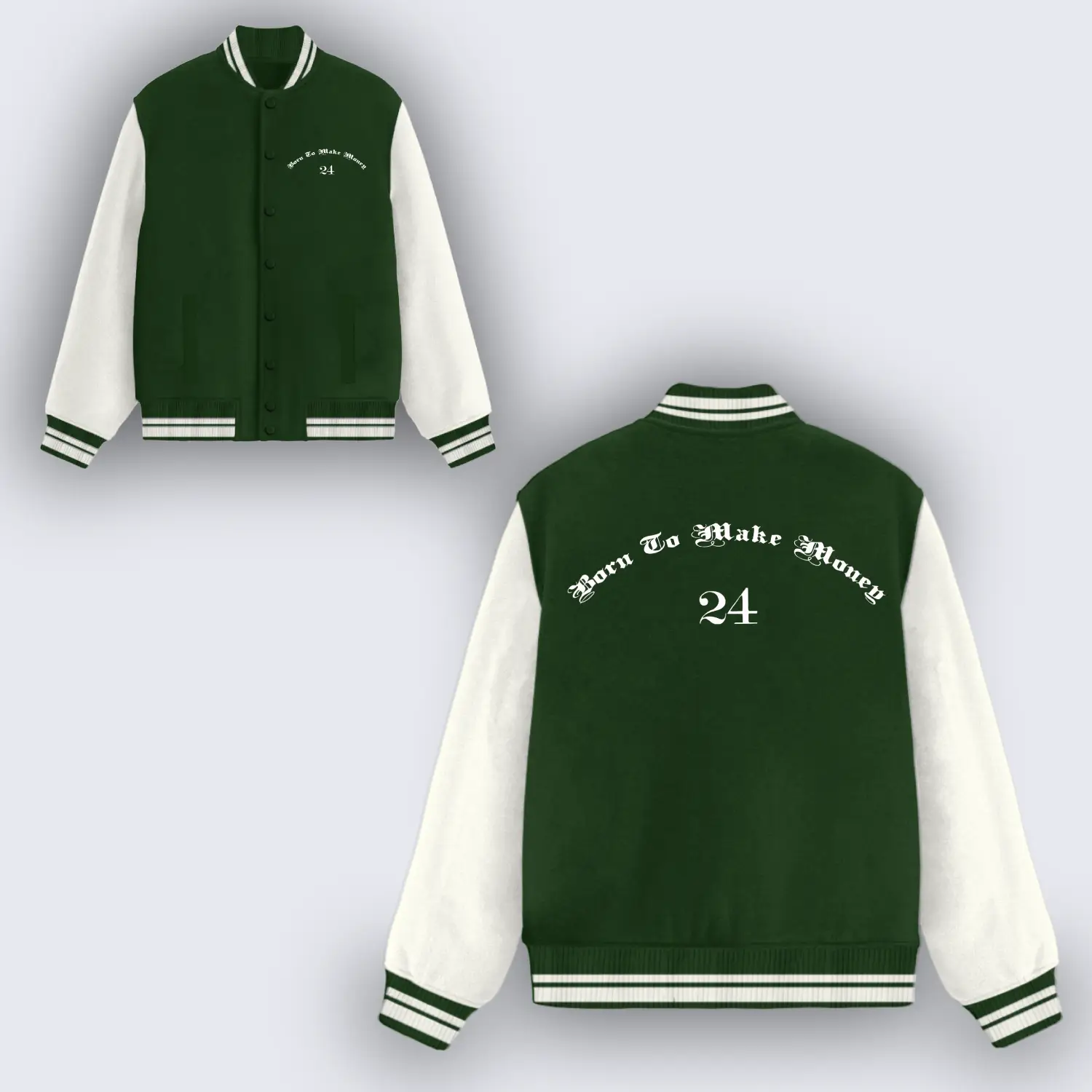 Born To Make Money Green Varsity Jacket - Image 2