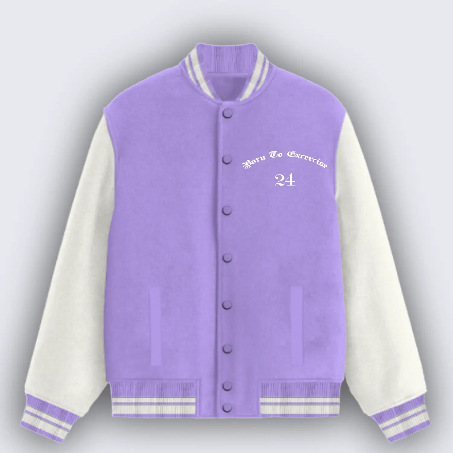Born To Excercise Lavender Varsity Jacket - Image 2
