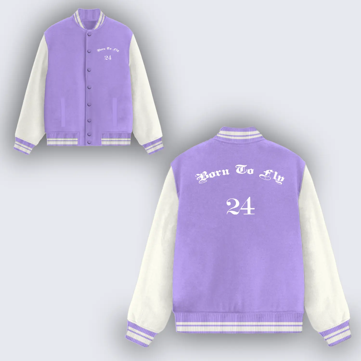 Born To Fly Lavender Varsity Jacket