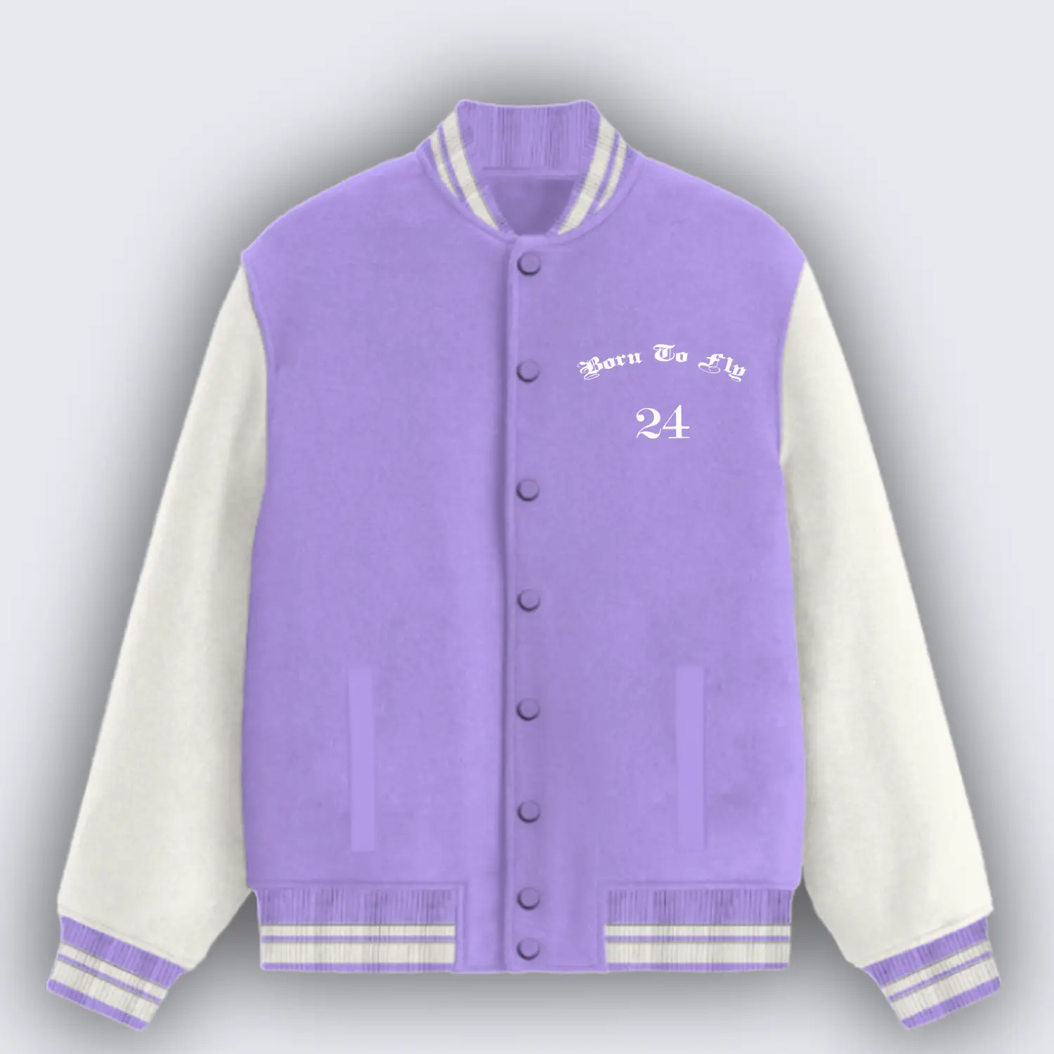 Born To Fly Lavender Varsity Jacket - Image 2