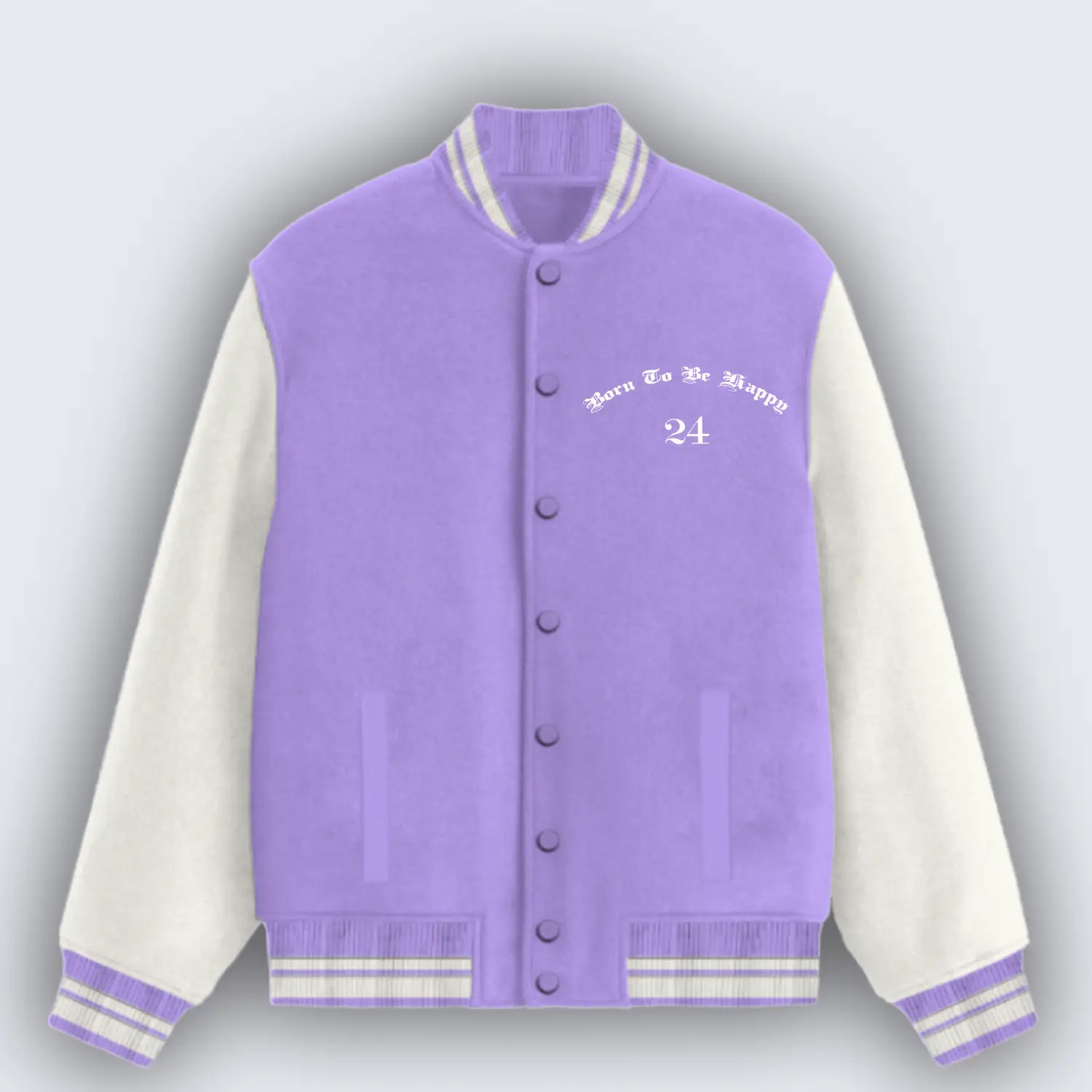 Born To Be Happy Lavender Varsity Jacket - Image 2