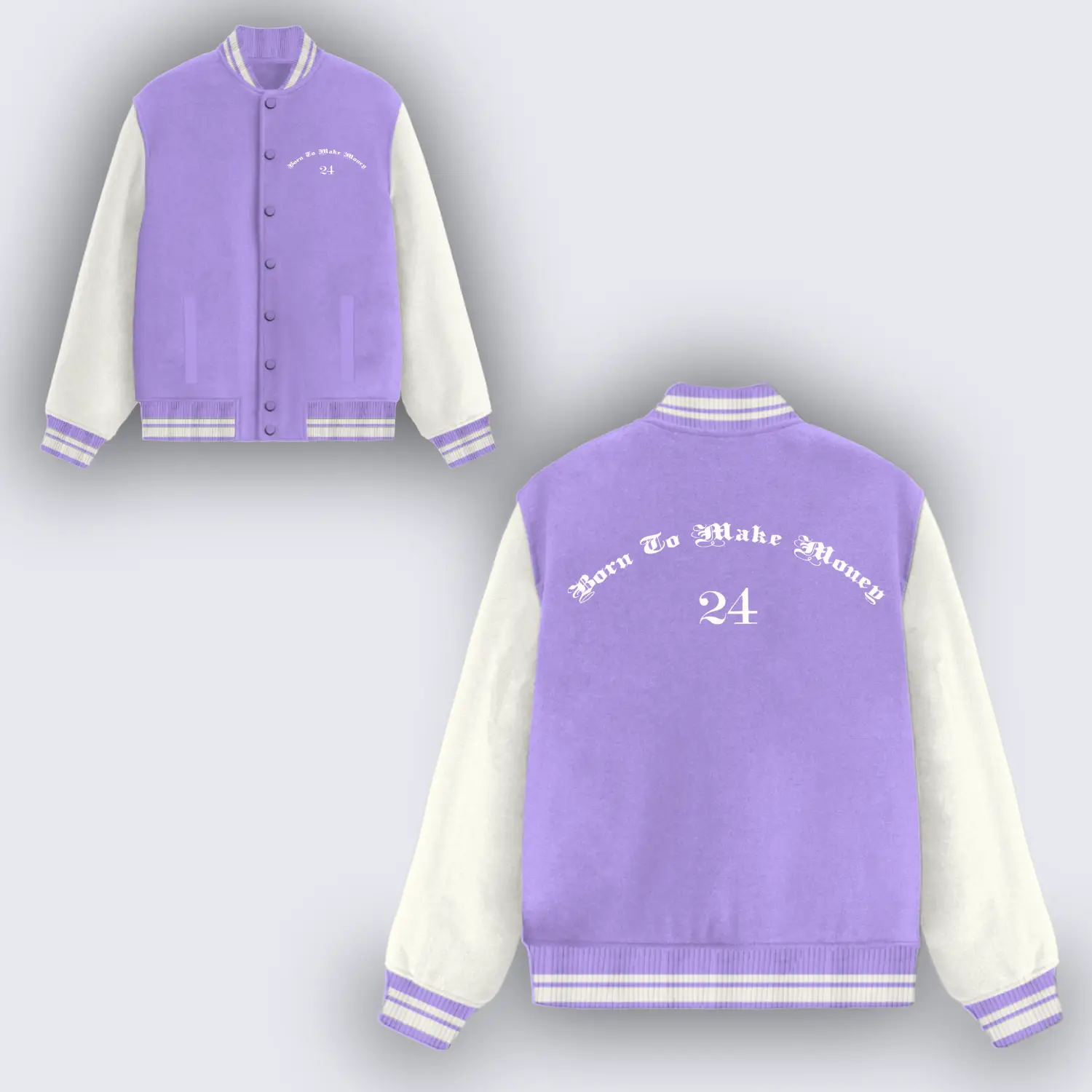Born To Make Money Lavender Varsity Jacket