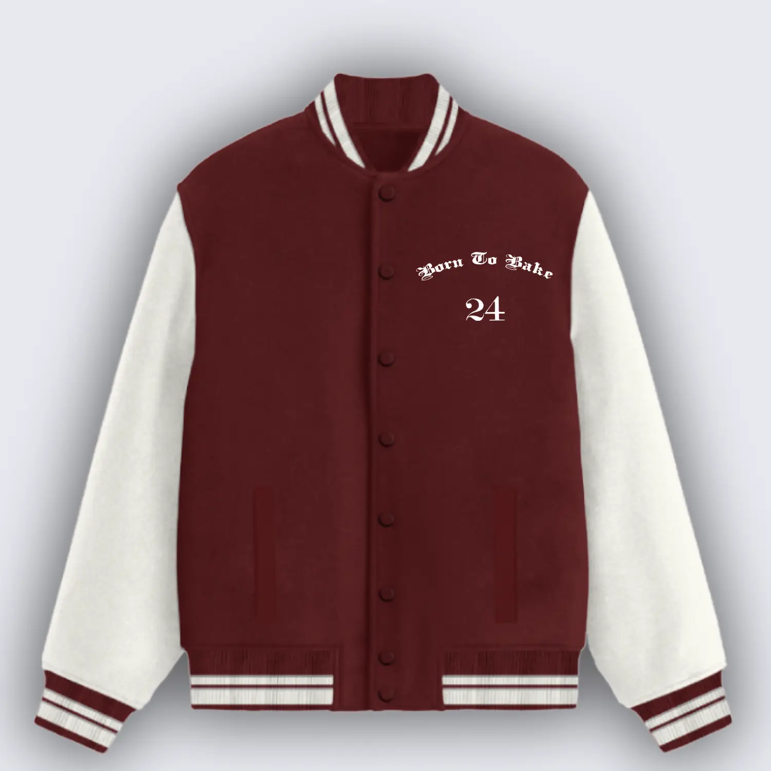 Born To Bake Maroon Varsity Jacket - Image 2