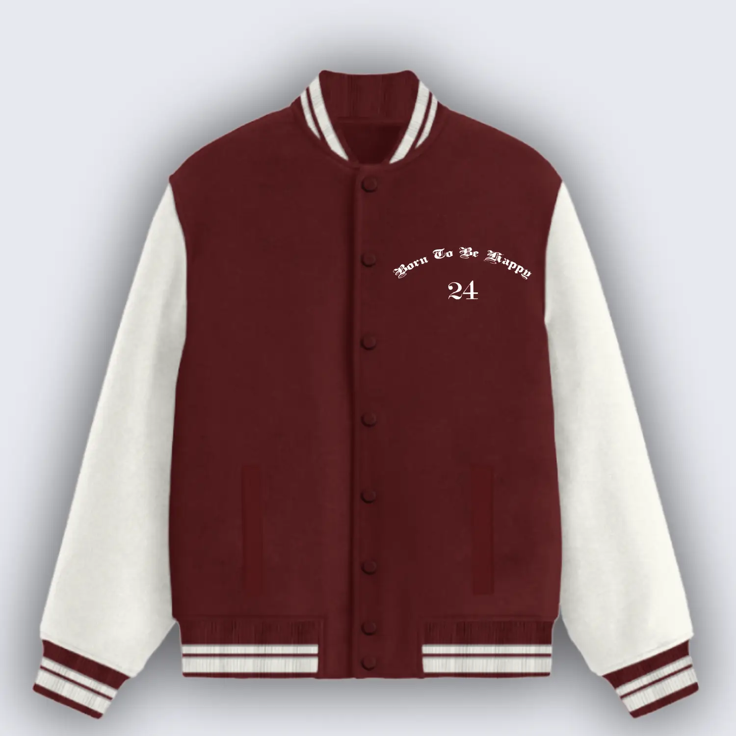 Born To Be Happy Maroon Varsity Jacket - Image 2