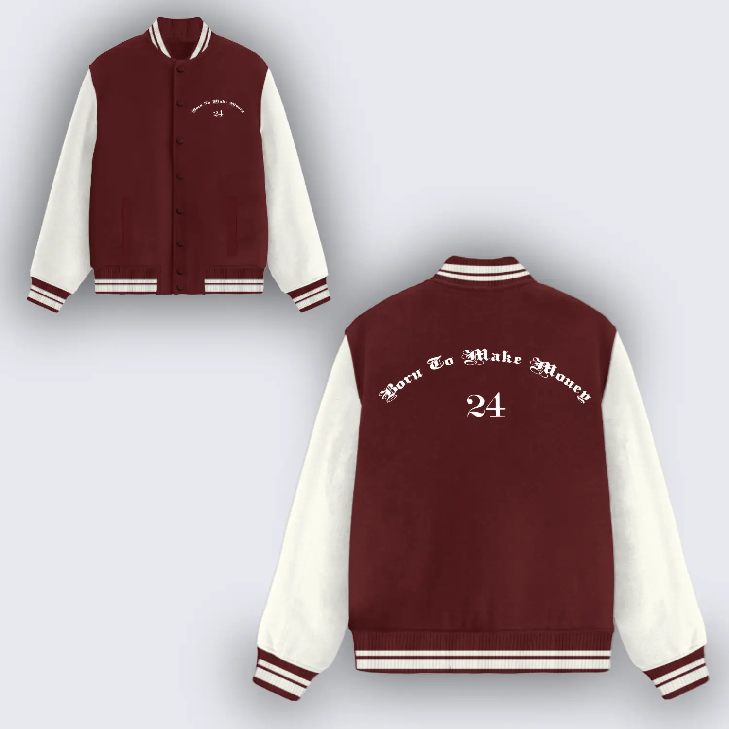 Born To Make Money Maroon Varsity Jacket