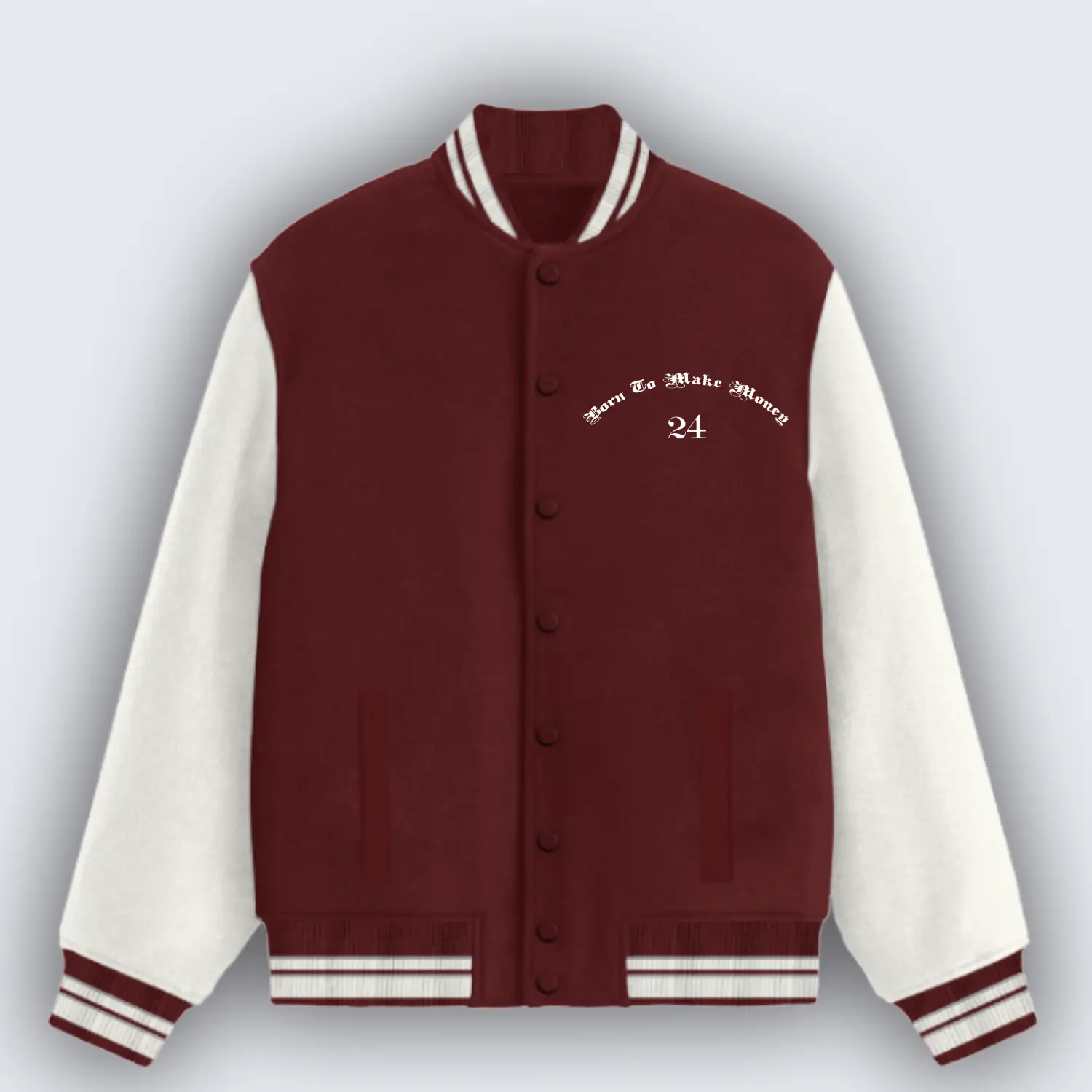 Born To Make Money Maroon Varsity Jacket - Image 2