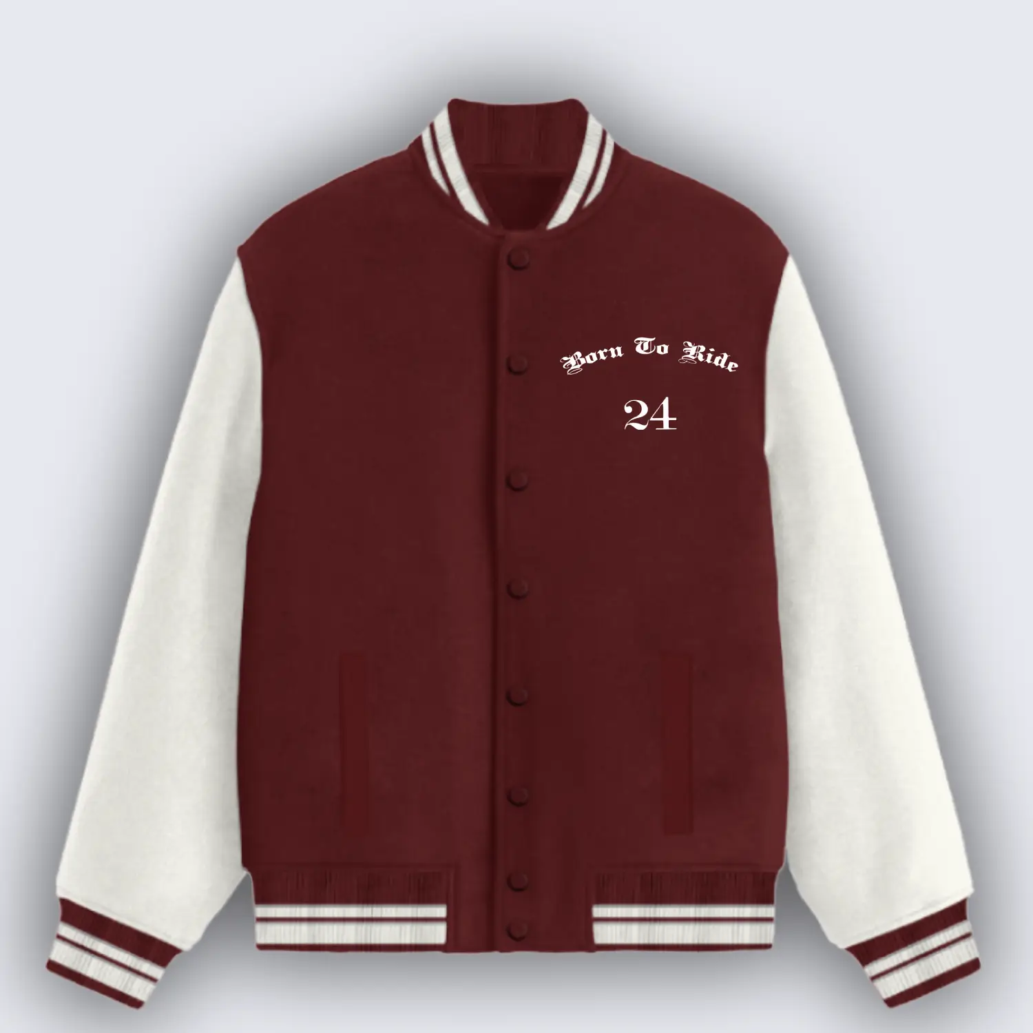 Born To Ride Maroon Varsity Jacket - Image 2