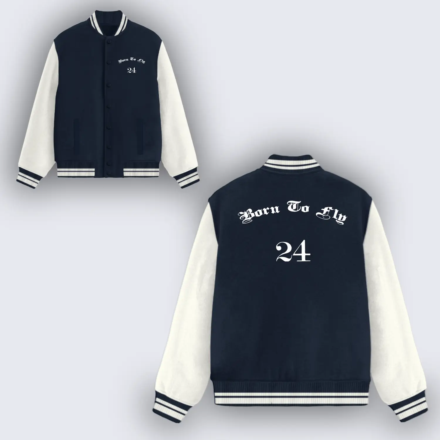 Born To Fly Navy Blue Varsity Jacket - Image 2