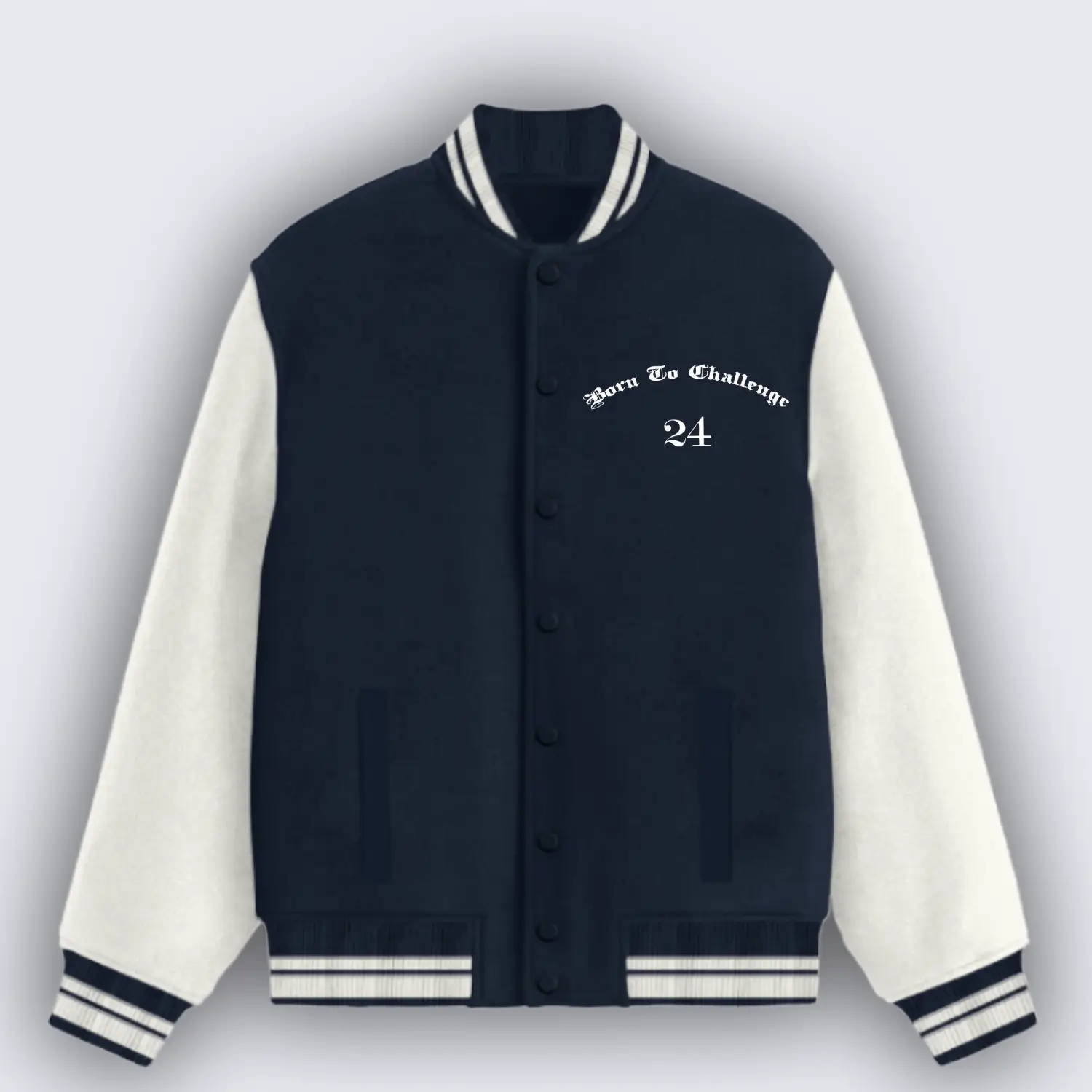 Born To Challenge Navy Blue Varsity Jacket