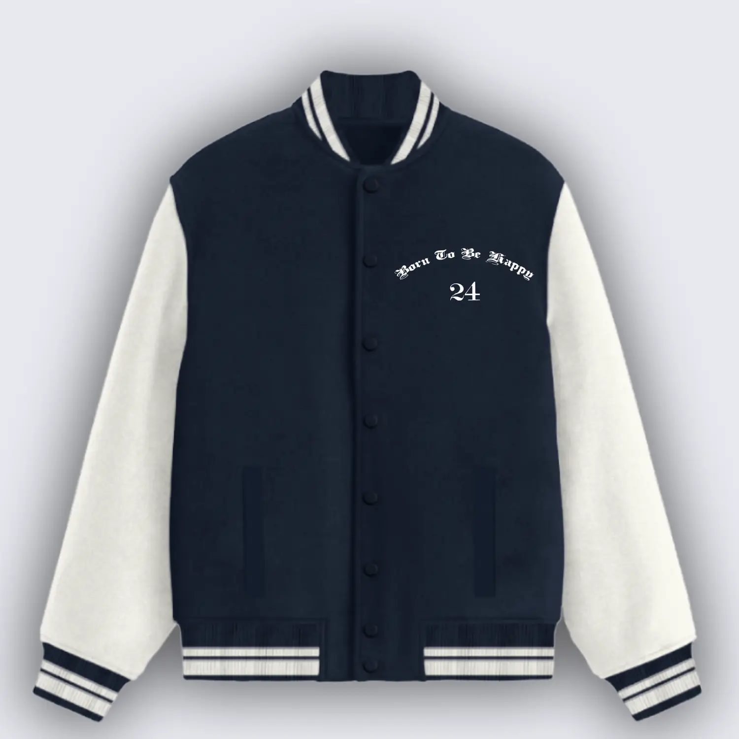 Born To Be Happy Navy Blue Varsity Jacket
