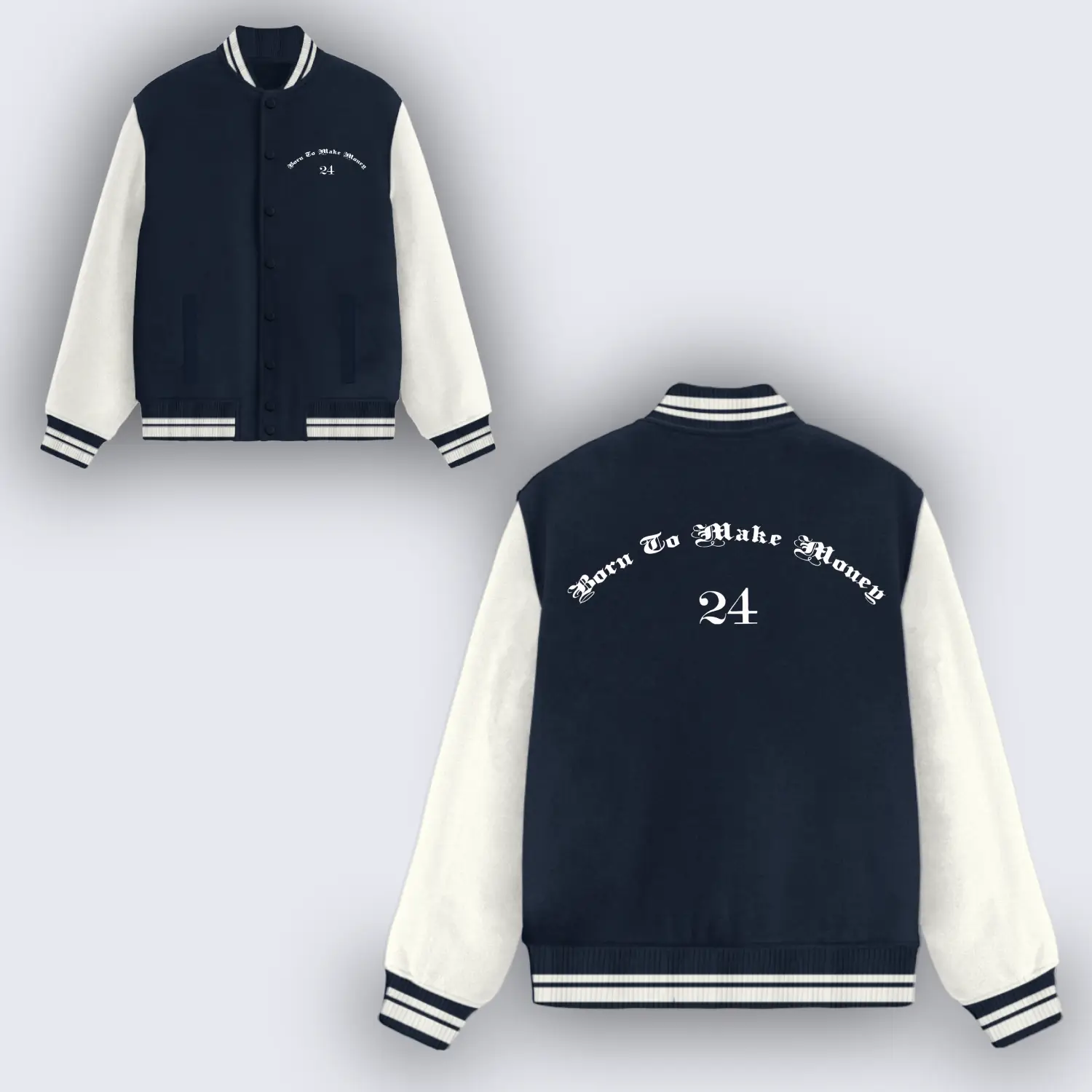 Born To Make Money Navy Blue Varsity Jacket - Image 2