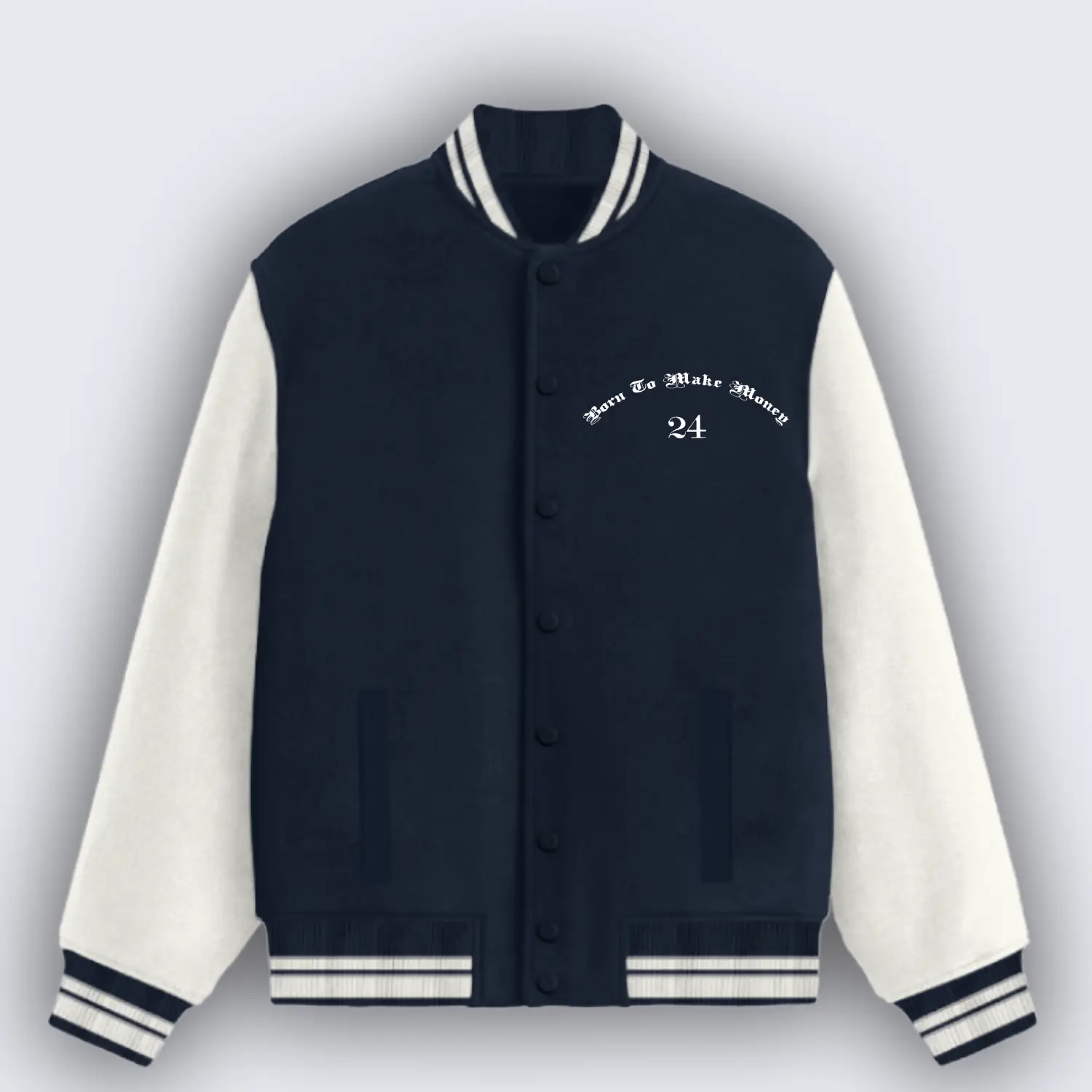 Born To Make Money Navy Blue Varsity Jacket