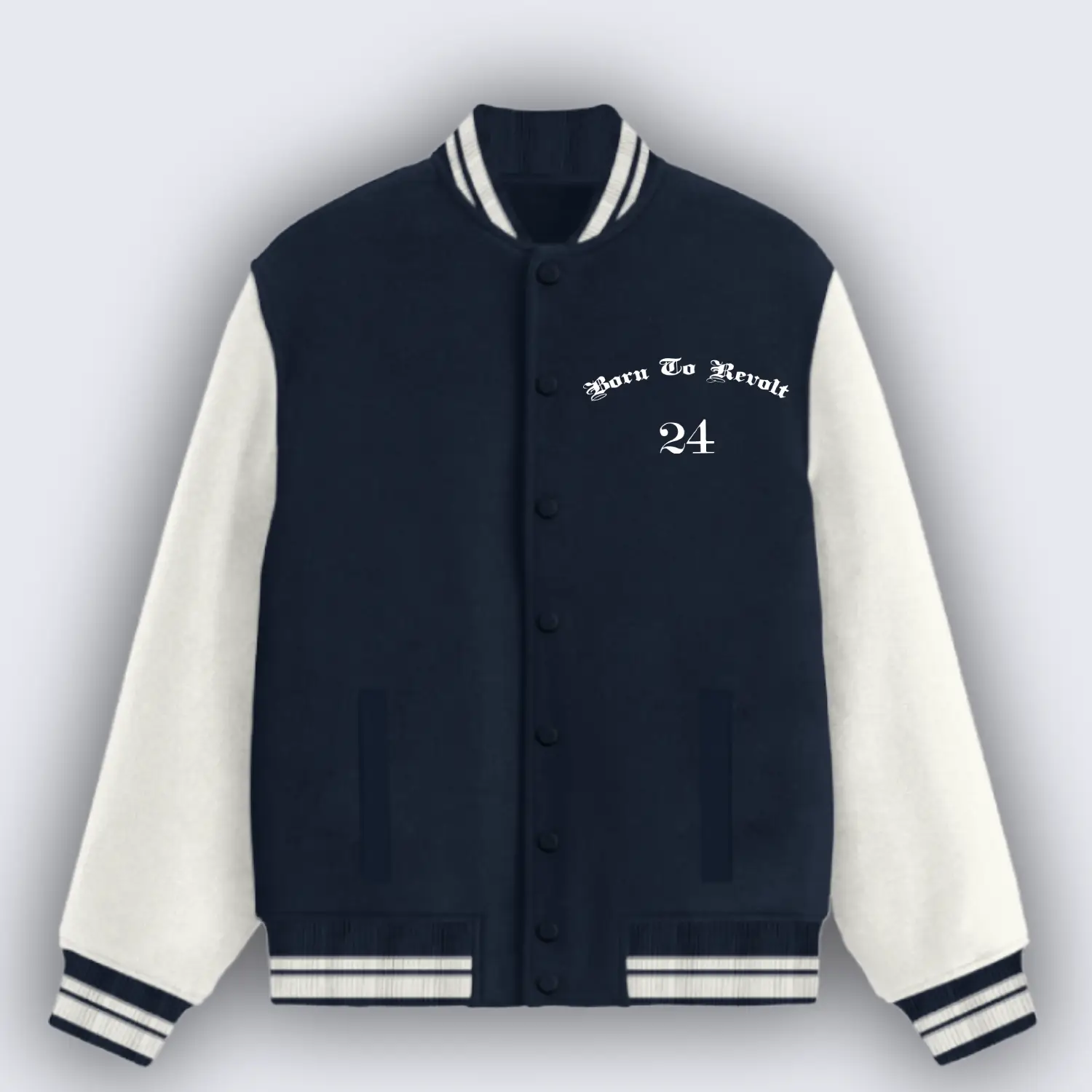 Born To Revolt Navy Blue Varsity Jacket