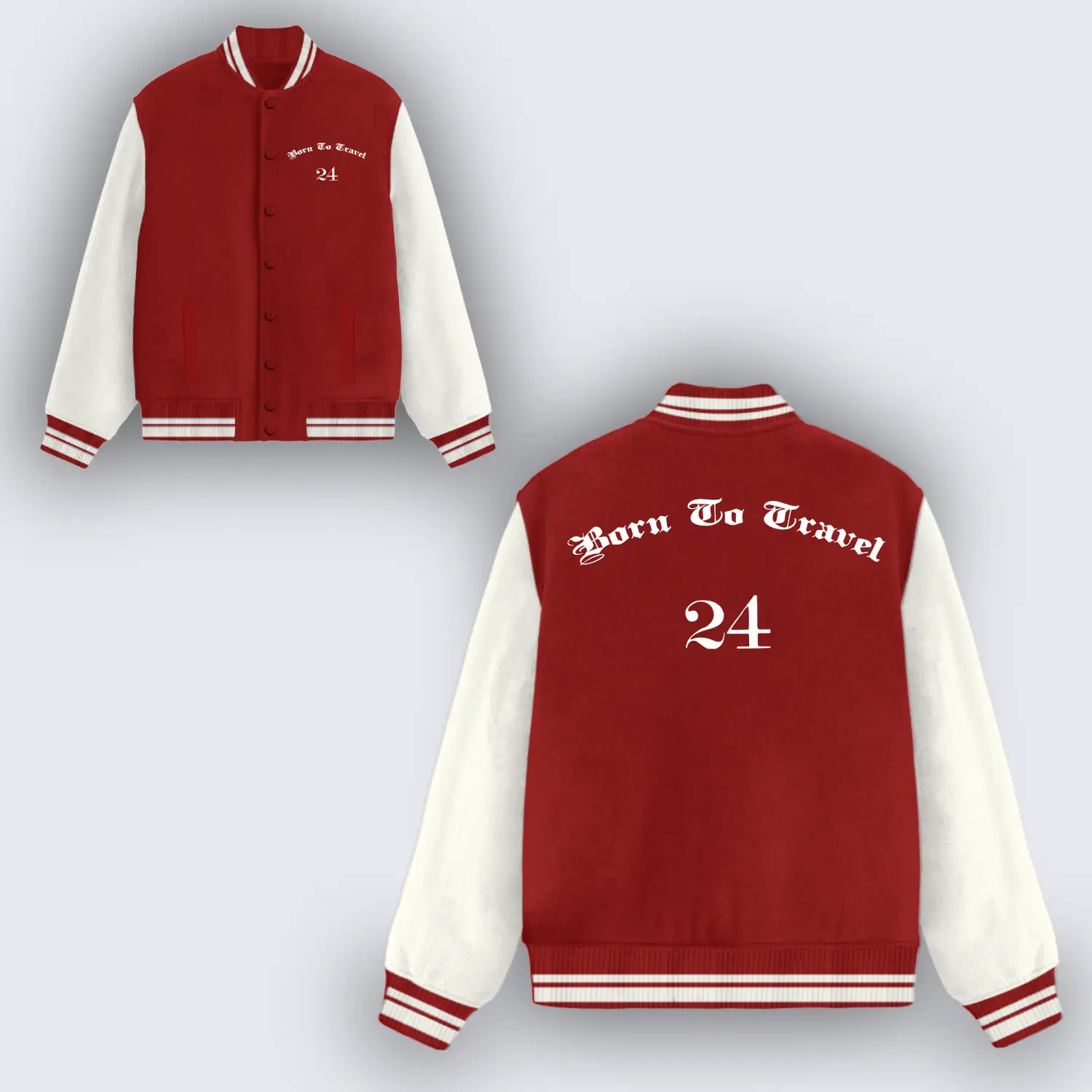 Born To Travel Red Varsity Jacket