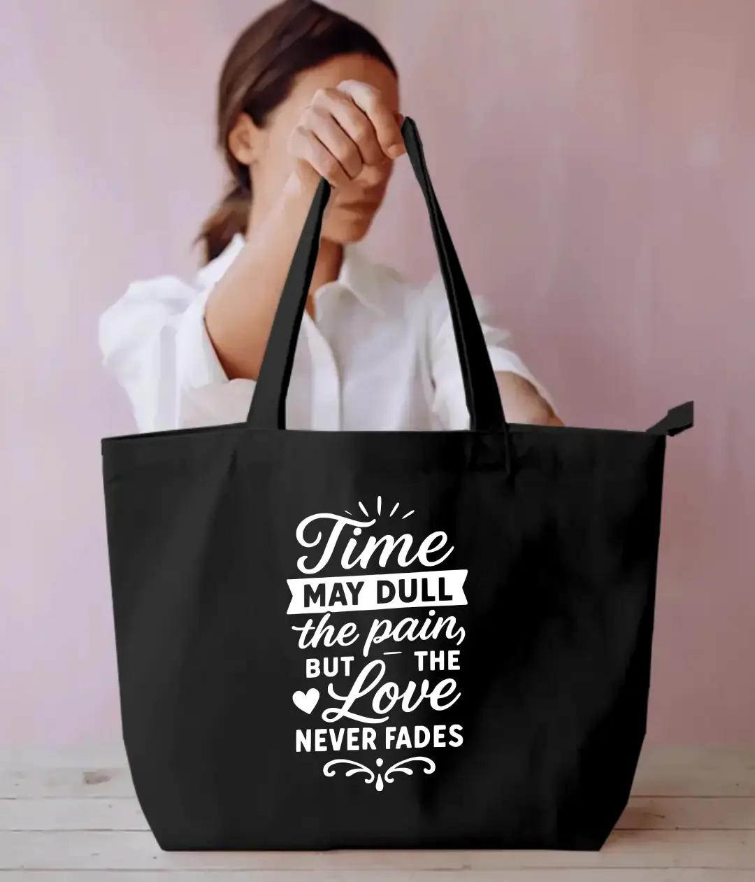 Love Never Fades Everyday Large Black Tote Bag
