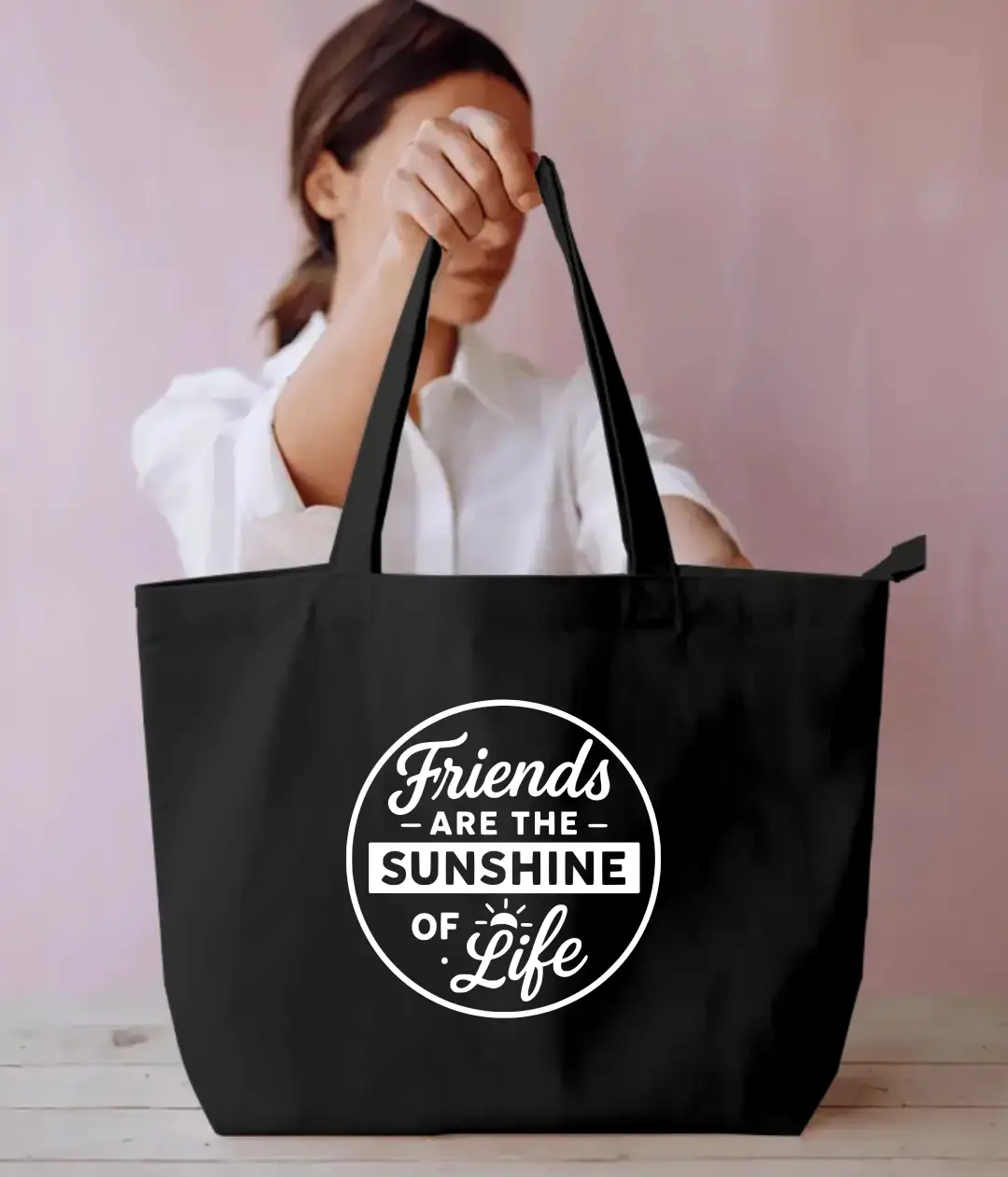 Friends Are Sunshine Everyday Large Black Tote Bag