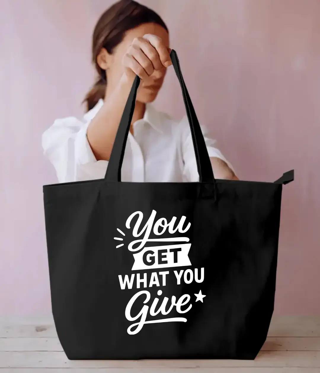 You Get What You Give Everyday Large Black Tote Bag