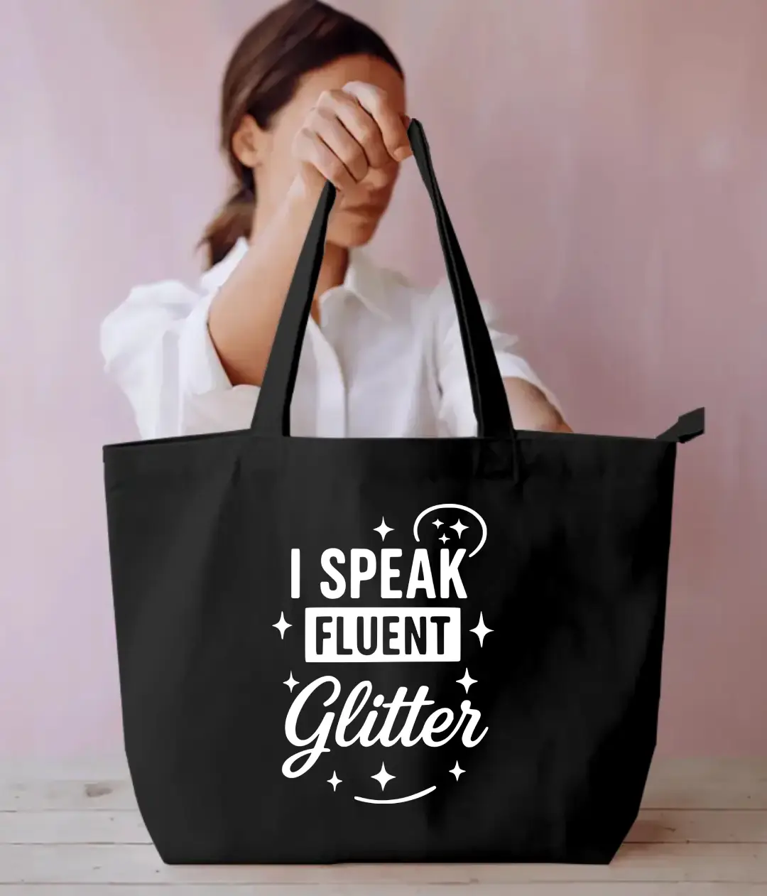 I Speak Fluent Glitter Everyday Large Black Tote Bag