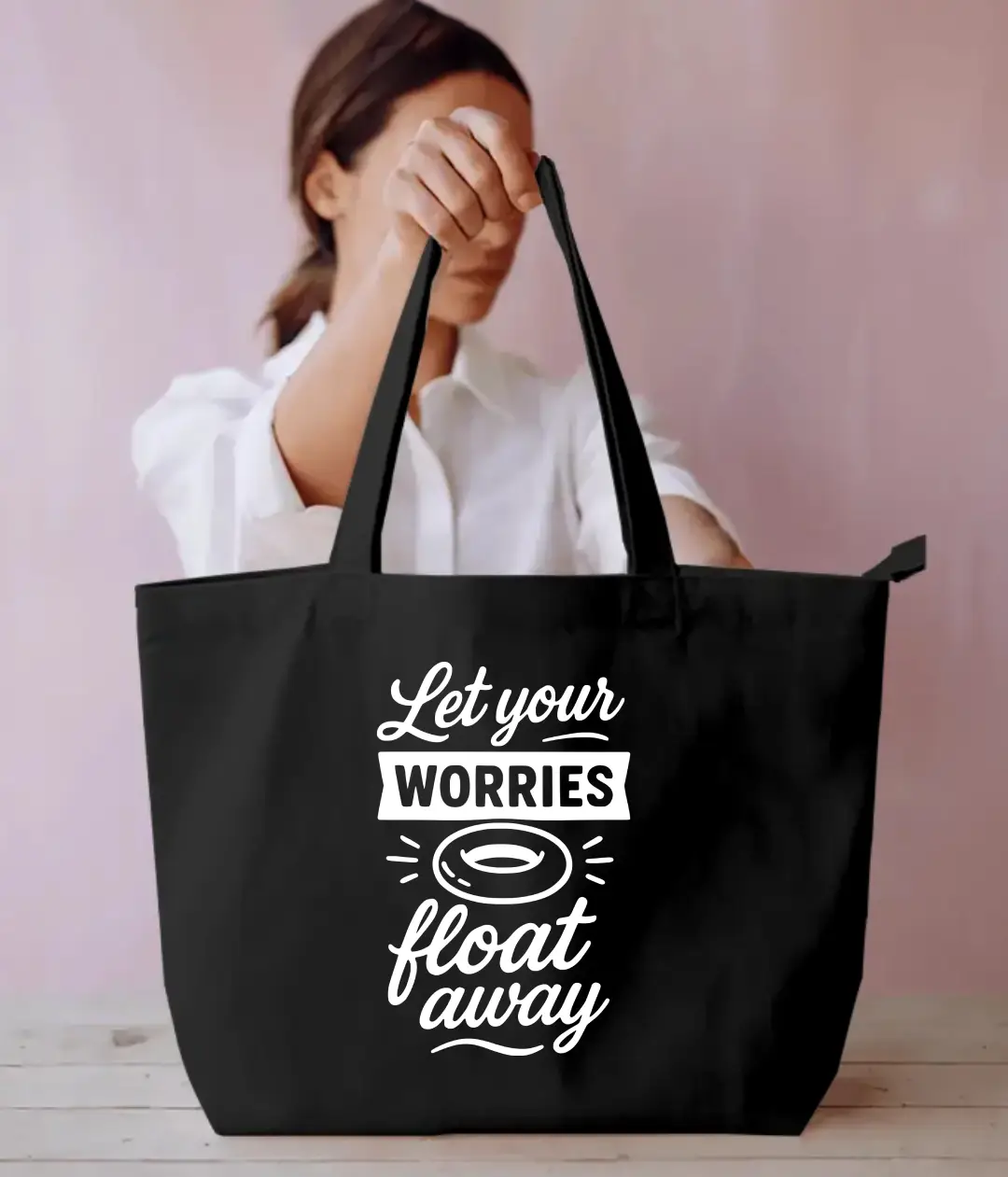 Let Worries Float Away Everyday Large Black Tote Bag