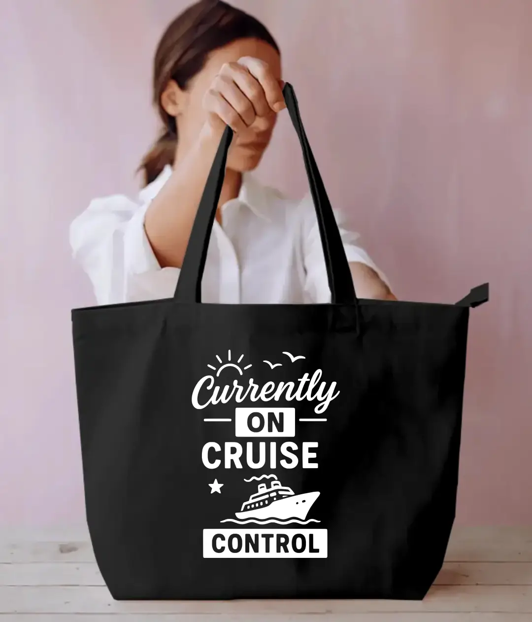 Currently On Cruise Control Large Black Tote Bag