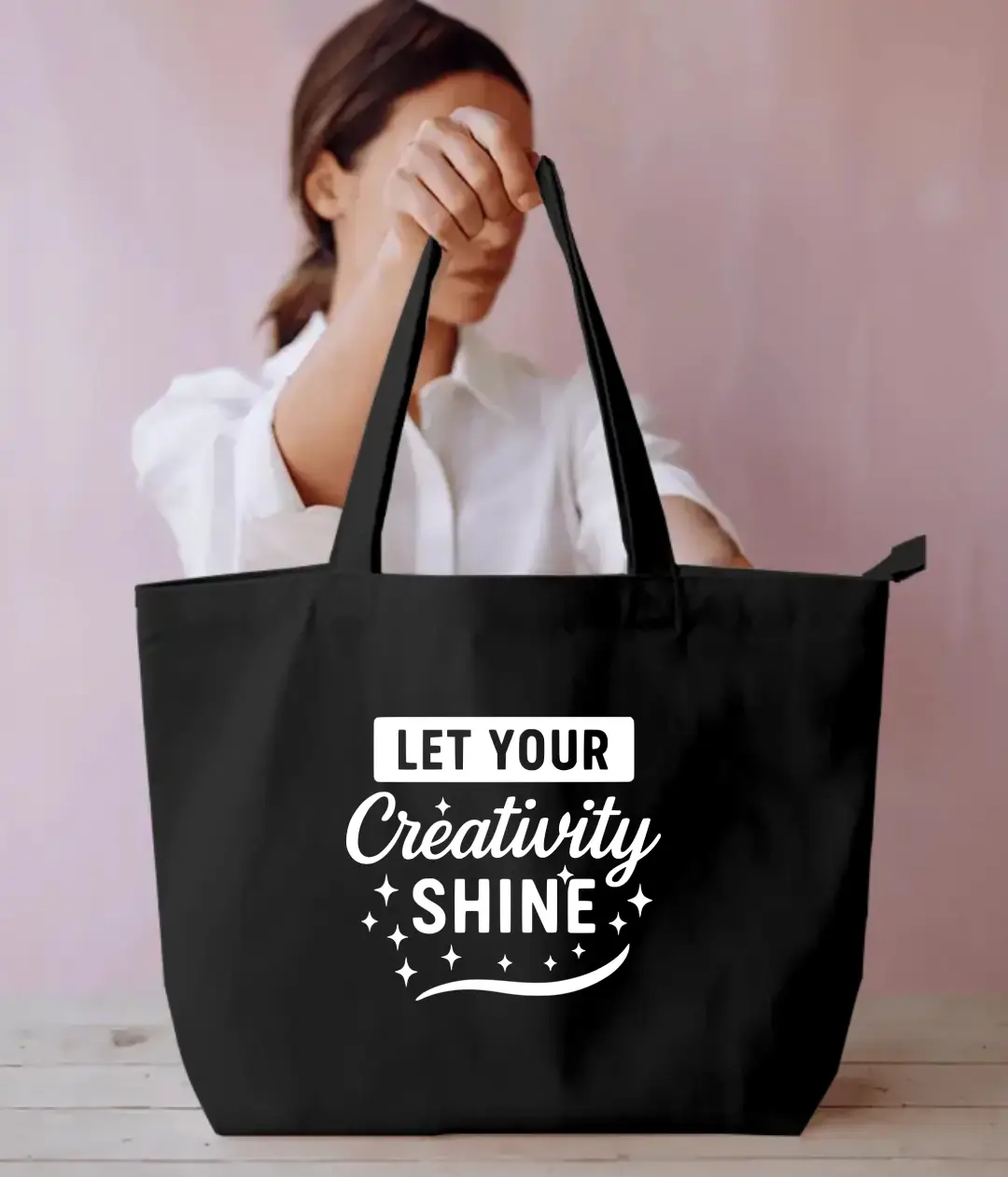 Let Creativity Shine Everyday Large Black Tote Bag
