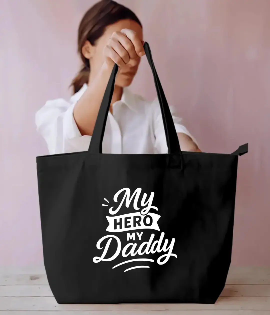 My Hero My Daddy Everyday Large Black Tote Bag
