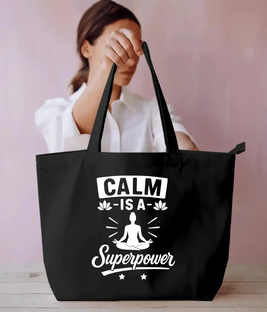 Calm Is Superpower Large Black Tote Bag