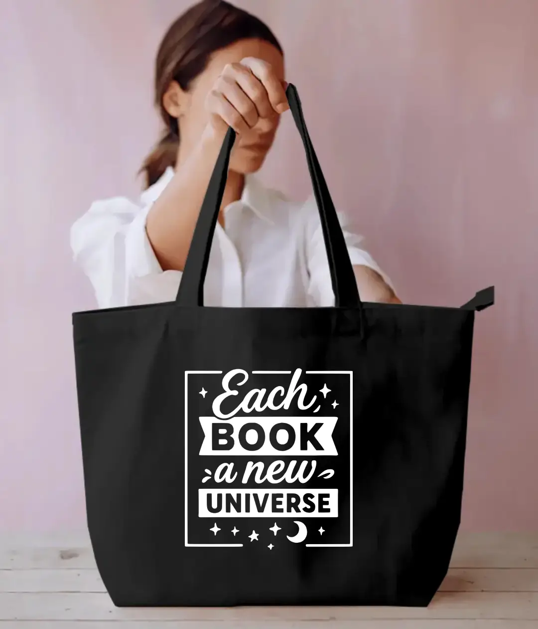 Each Book New Universe Large Black Tote Bag