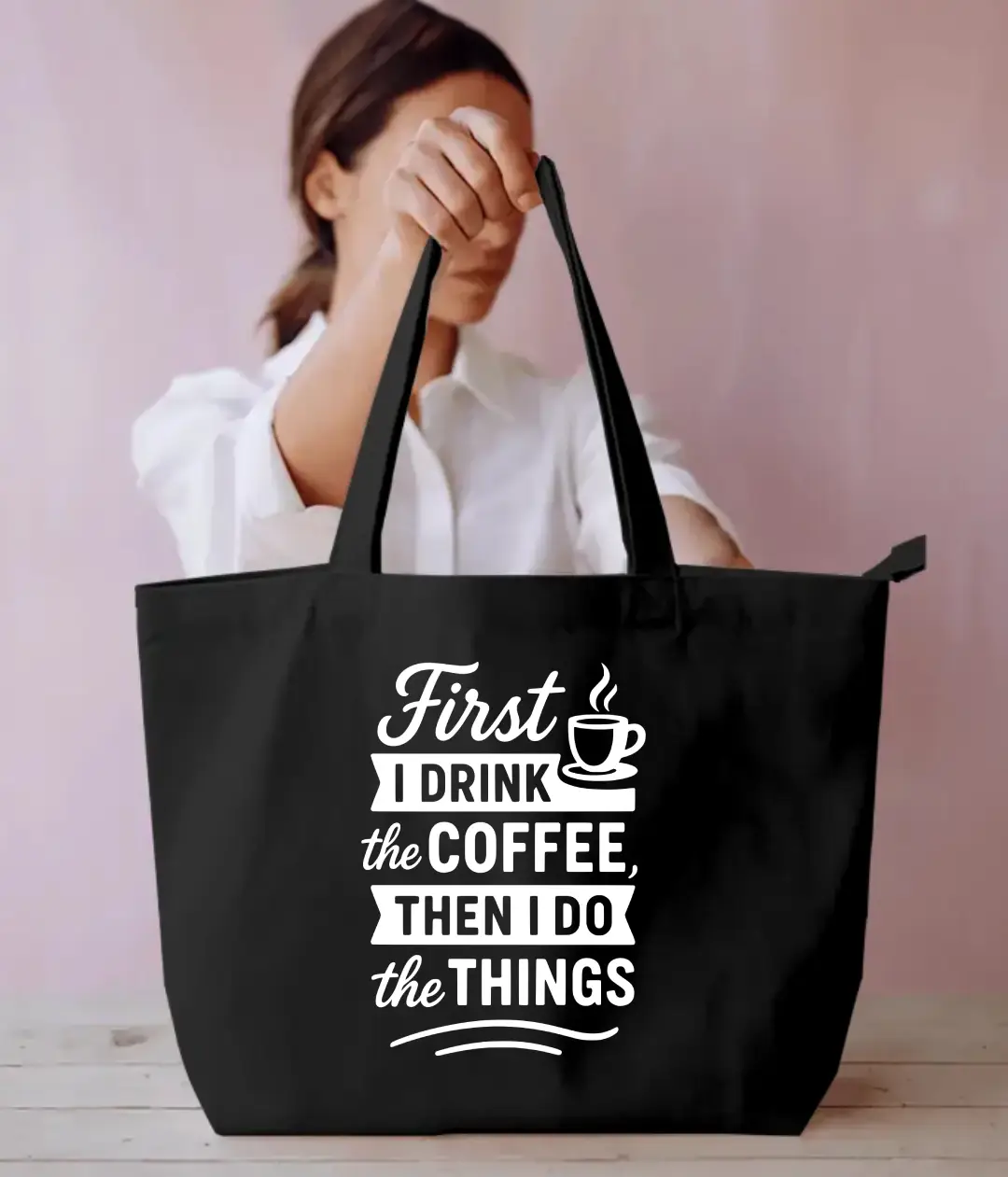 Drink Coffee Naughty Large Black Tote Bag