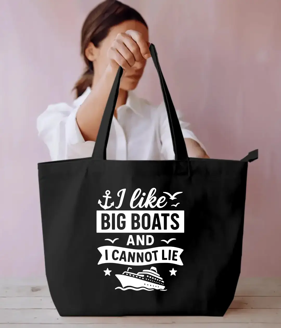 Big Boats Cruise Quote Large Black Tote Bag