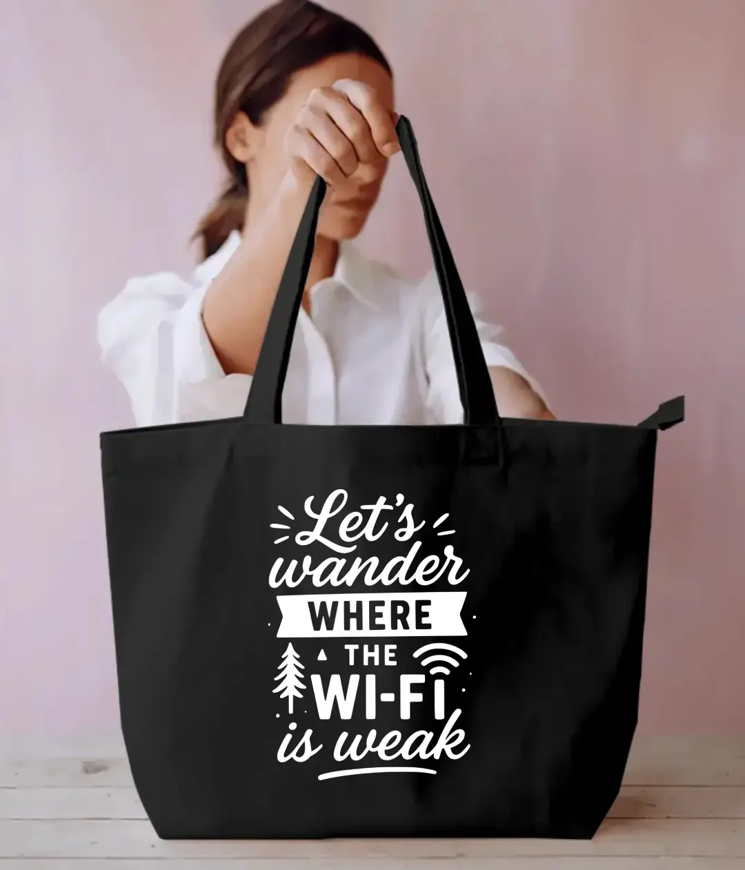 Lets Wander in Weak Wifi Black Tote Bag
