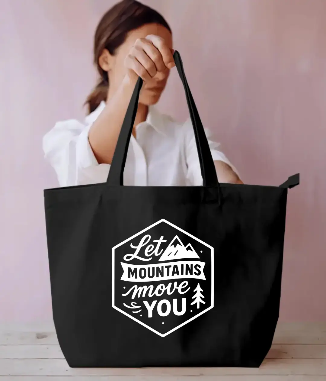 Let Mountains Move You Large Black Tote Bag