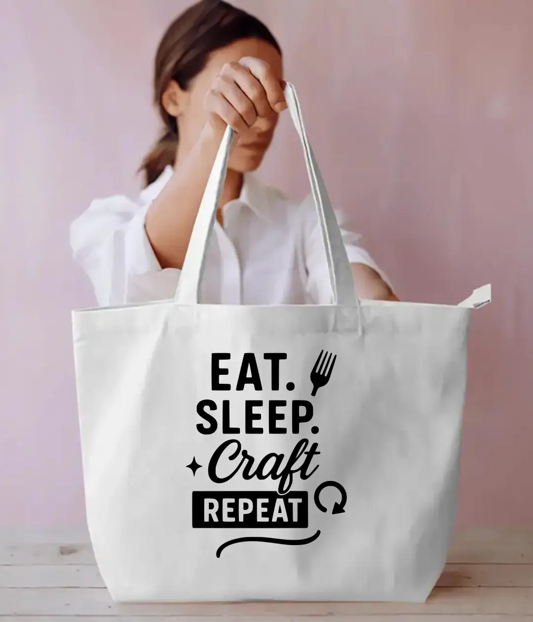 Eat Sleep Craft Repeat Everyday Large White Tote Bag