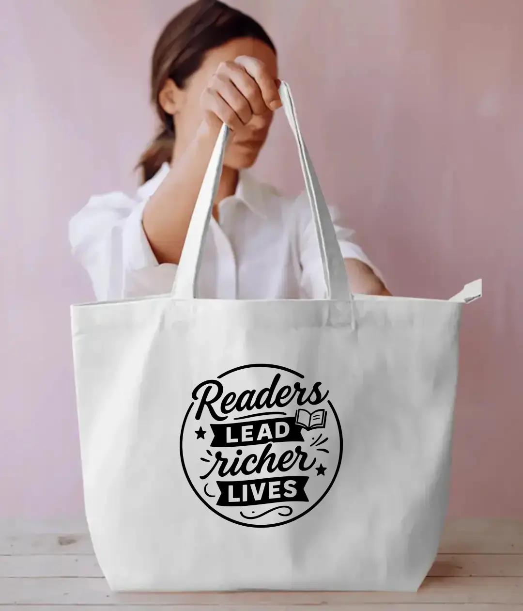 Readers Lead Richer Lives Everyday Large White Tote Bag
