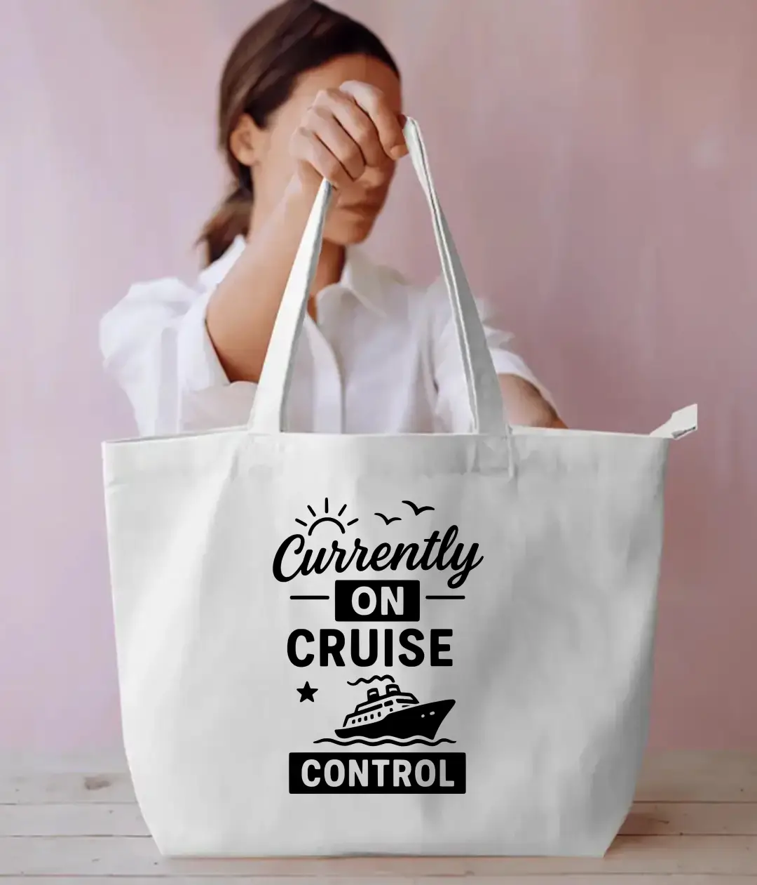 Currently On Cruise Control Large White Tote Bag