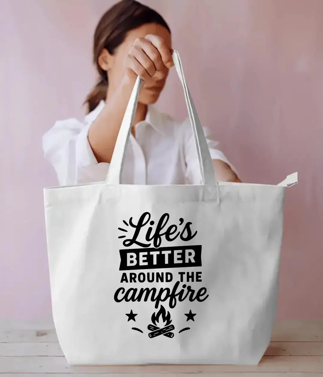 Life Is Better Around Campfire Everyday Large White Tote Bag